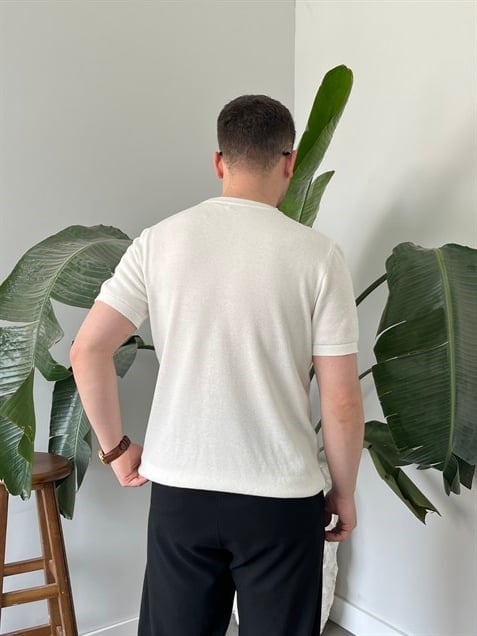Pirinç Örgülü Basic Triko Beyaz