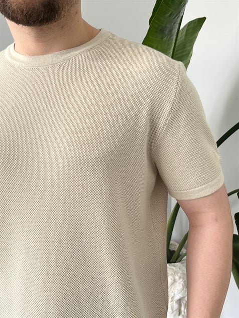 Pirinç Örgülü Basic Triko Krem