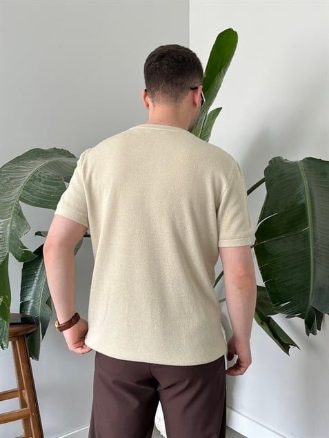 Pirinç Örgülü Basic Triko Krem