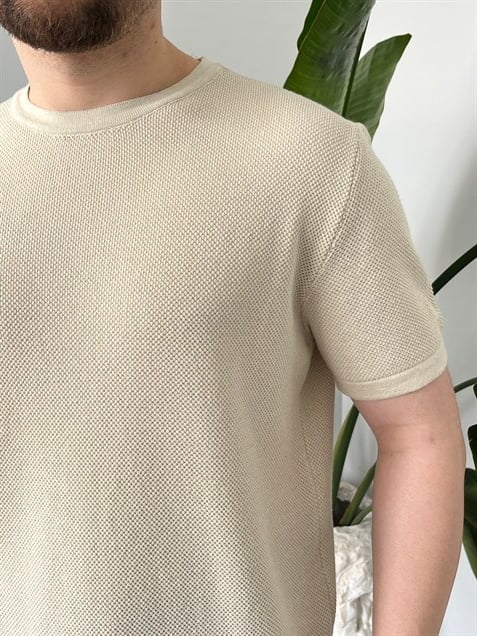 Pirinç Örgülü Basic Triko Krem