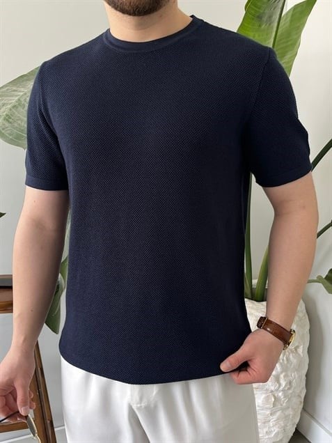 Pirinç Örgülü Basic Triko Lacivert