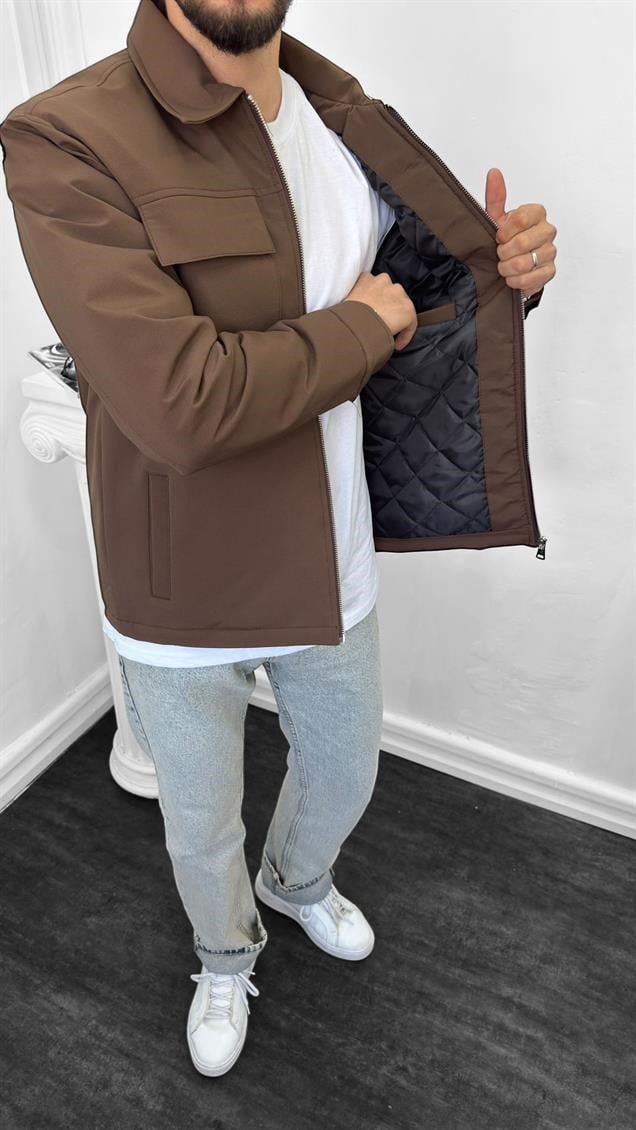 Premium Kapak Cepli Ceket Kahverengi