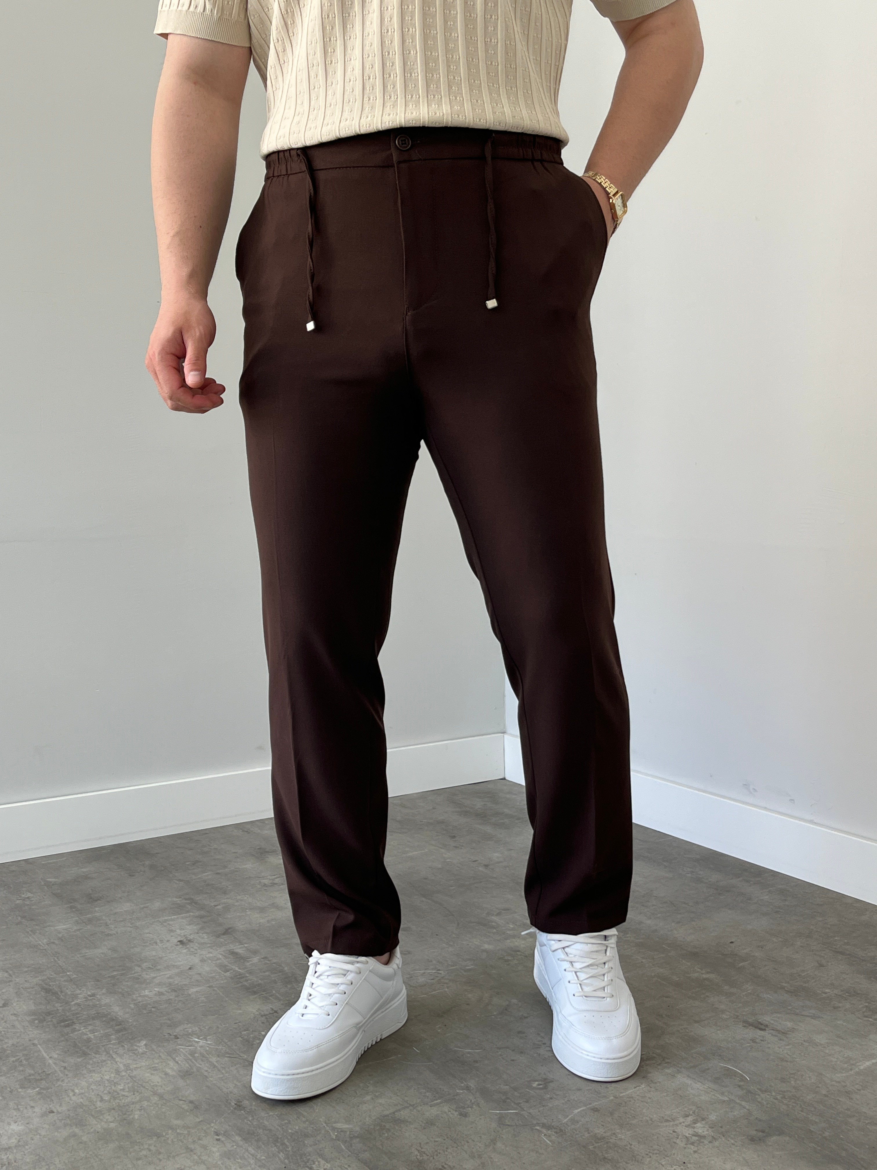 Premium Rahat Kalıp Kahverengi  Kumaş Pantolon 