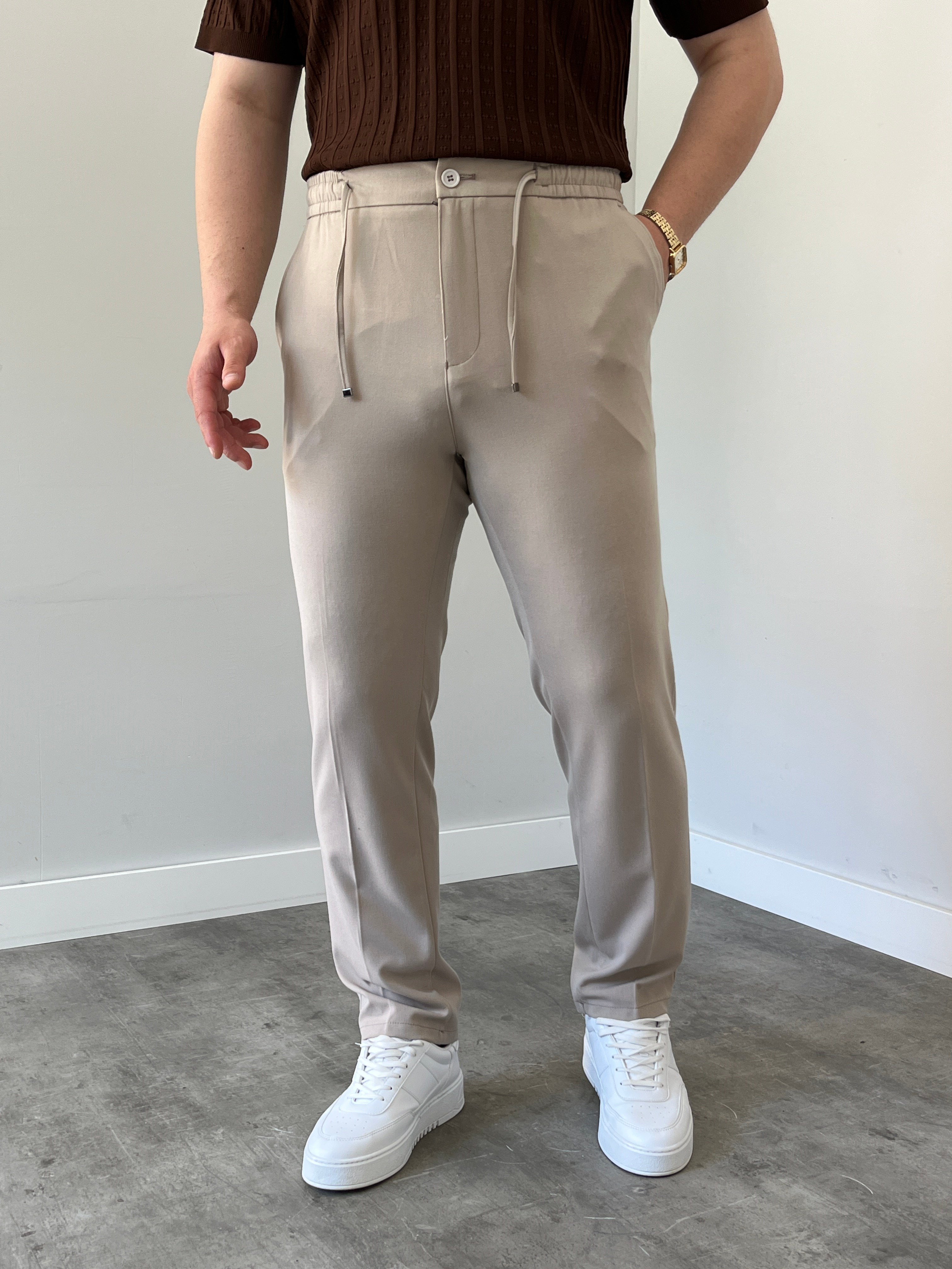 Premium Rahat Kalıp Krem  Kumaş Pantolon 