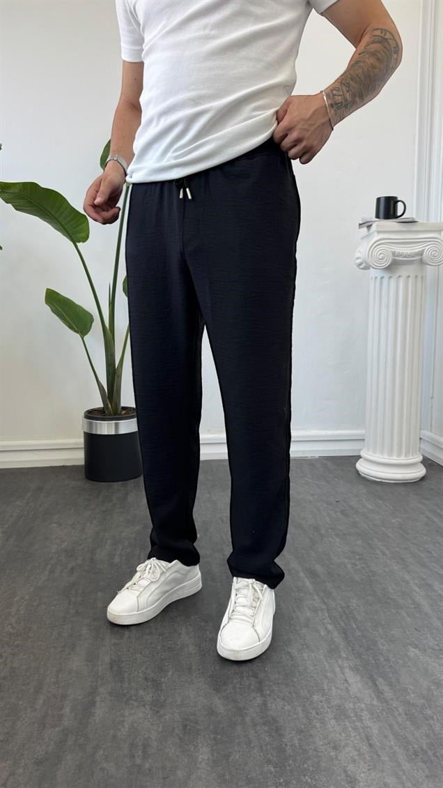 Regular Kalıp Keten Jogger Siyah