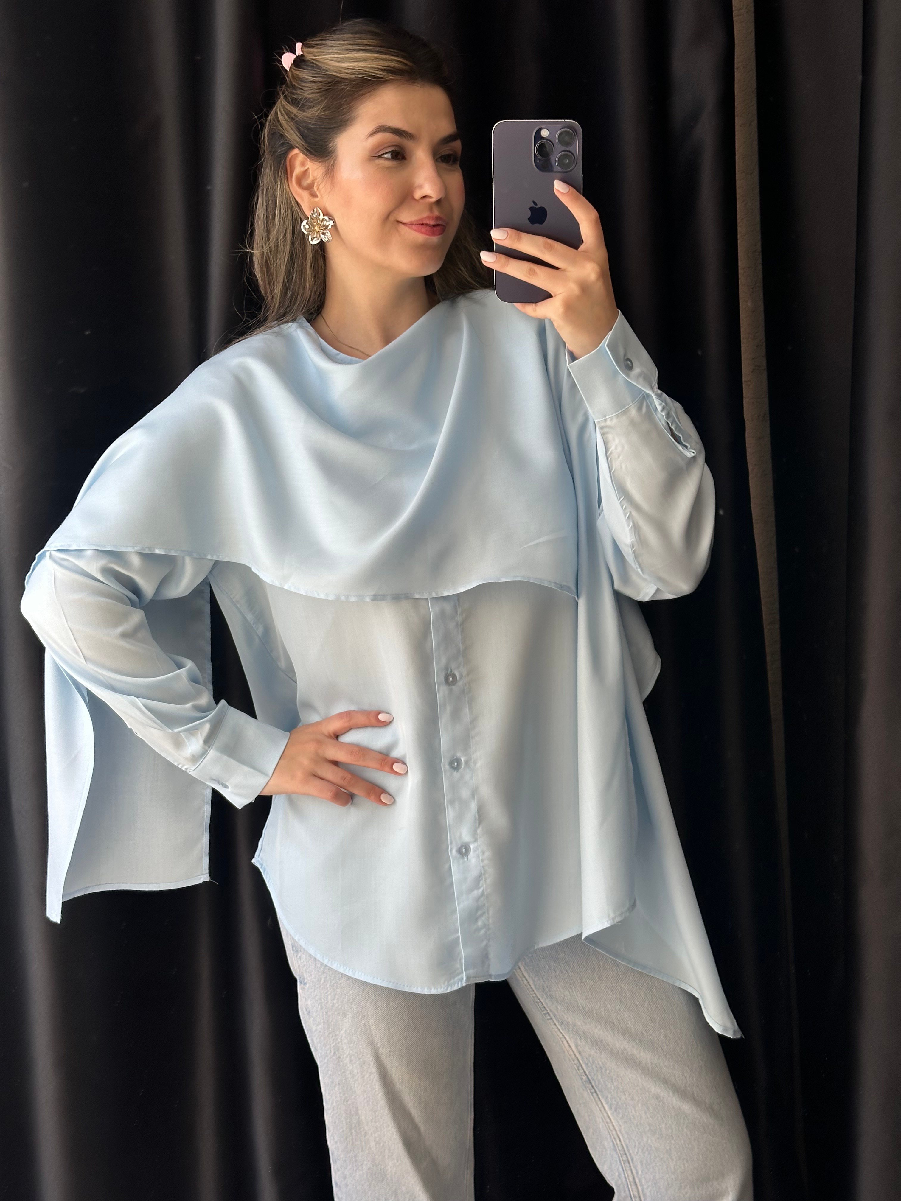 Bebe Mavisi Pelerin Detaylı Gömlek