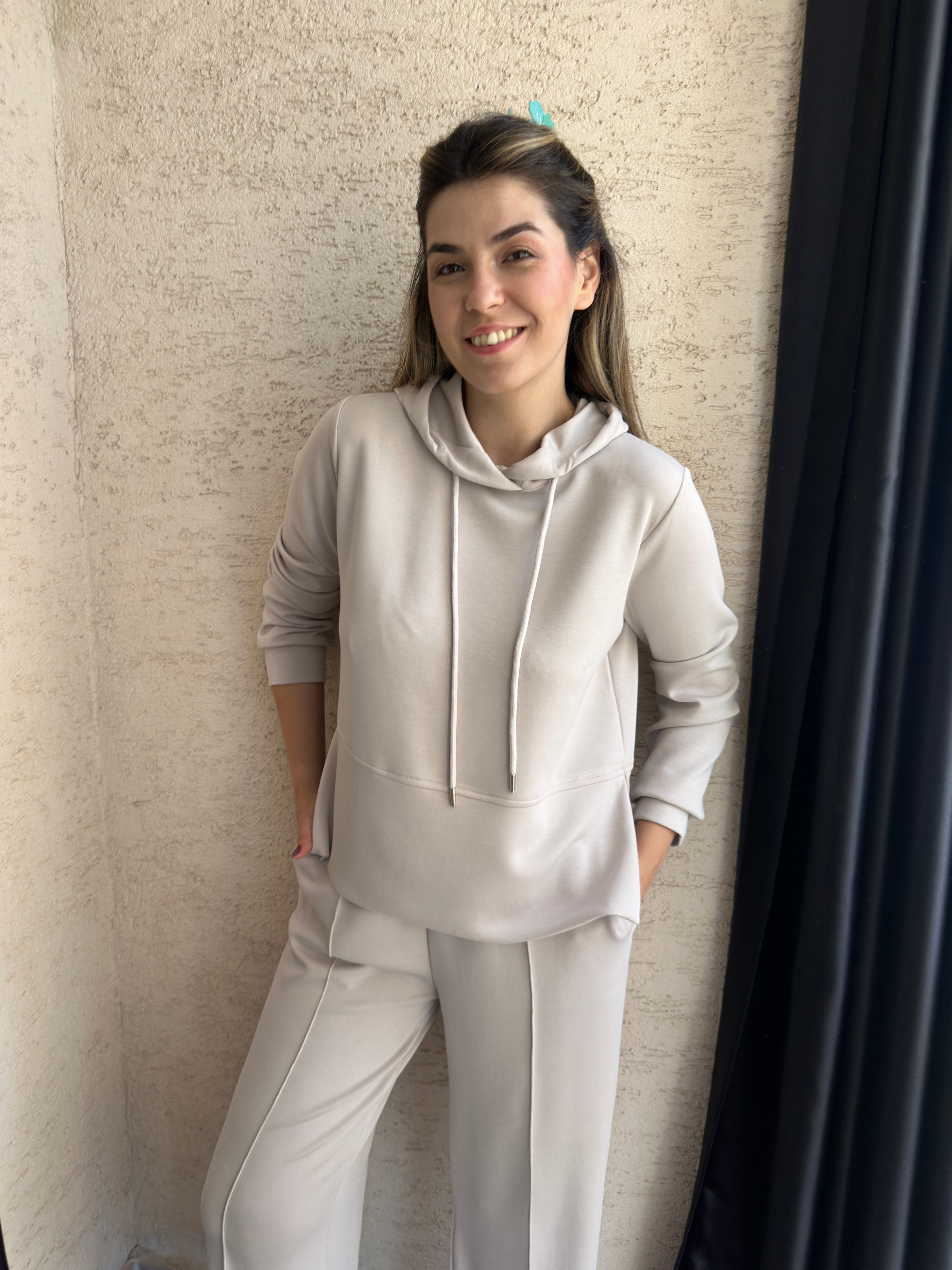 Bej Kapüşonlu Modal Takım 