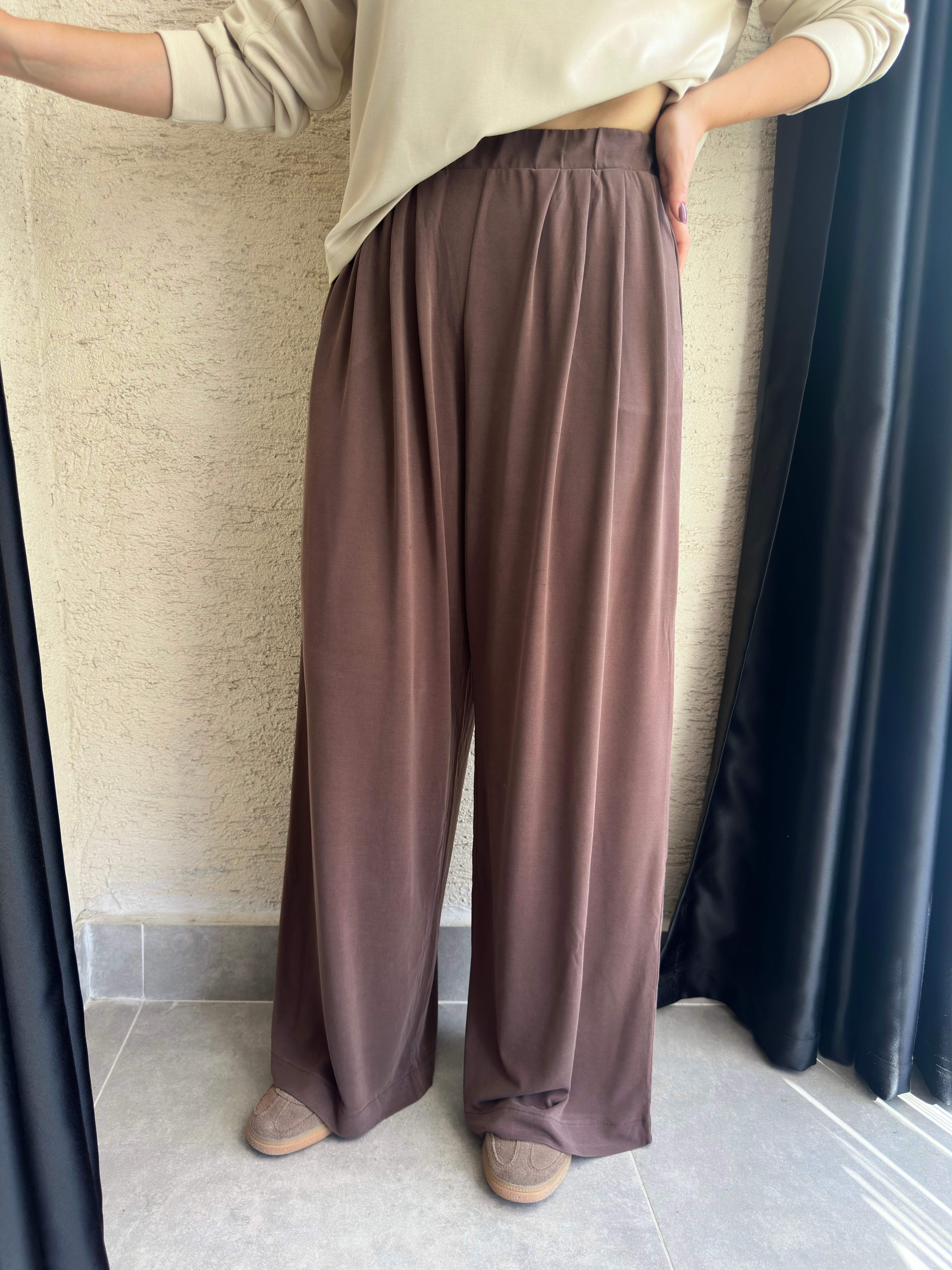 Kahve Pileli Eşofman Altı