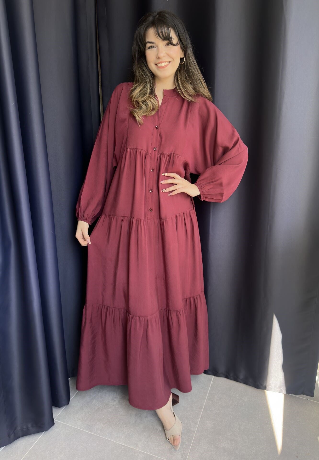 Katleya Bordo Maksi Elbise