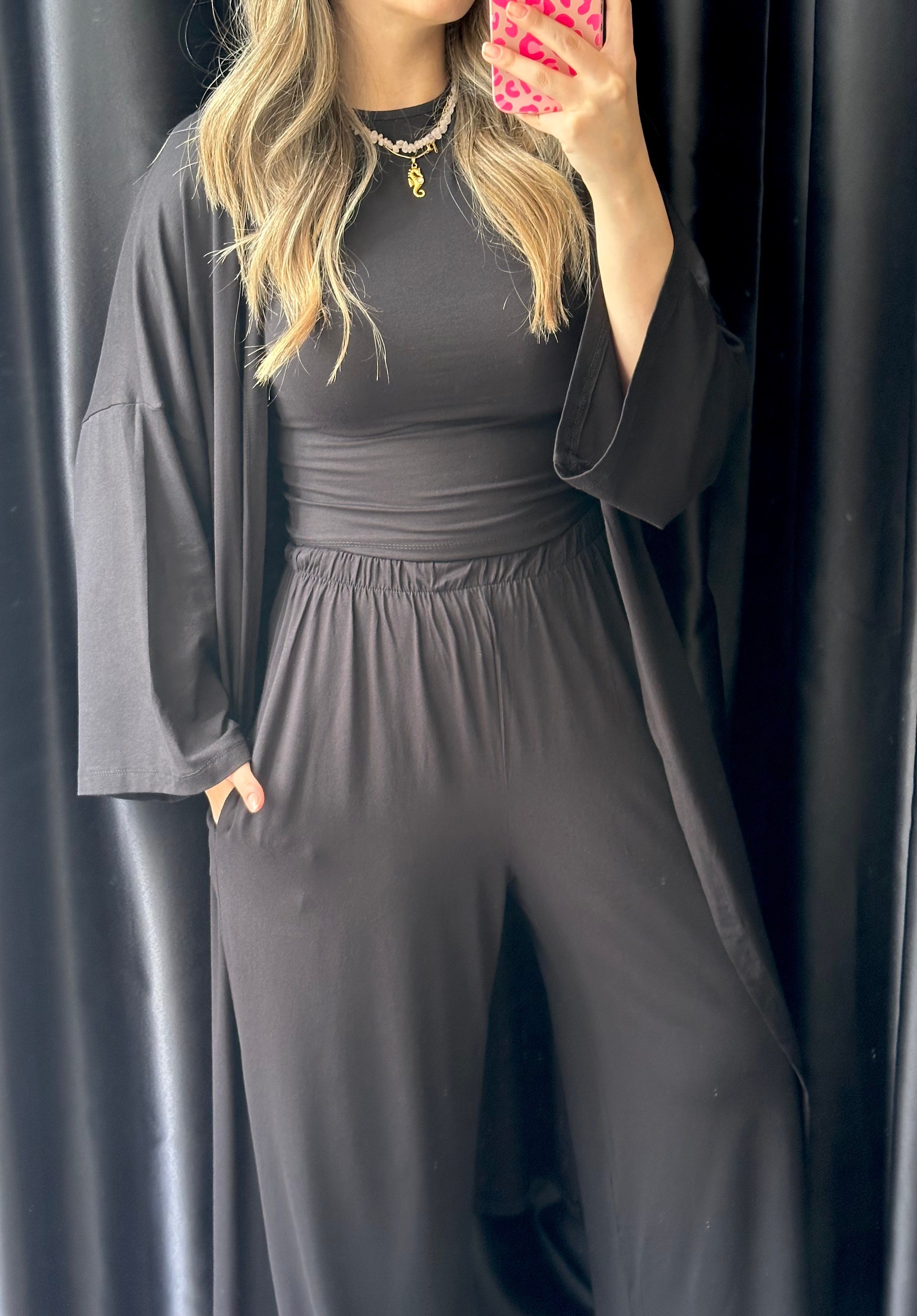 Siyah Bluz Pantolon Hırka Modal Takım