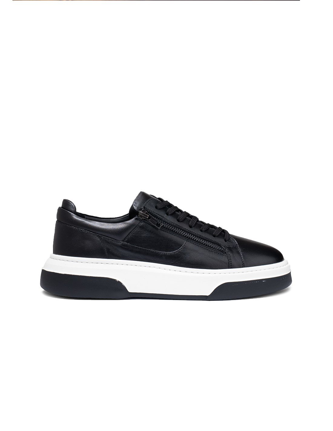 382-03 Fermuar Detaylı Siyah Erkek Sneaker