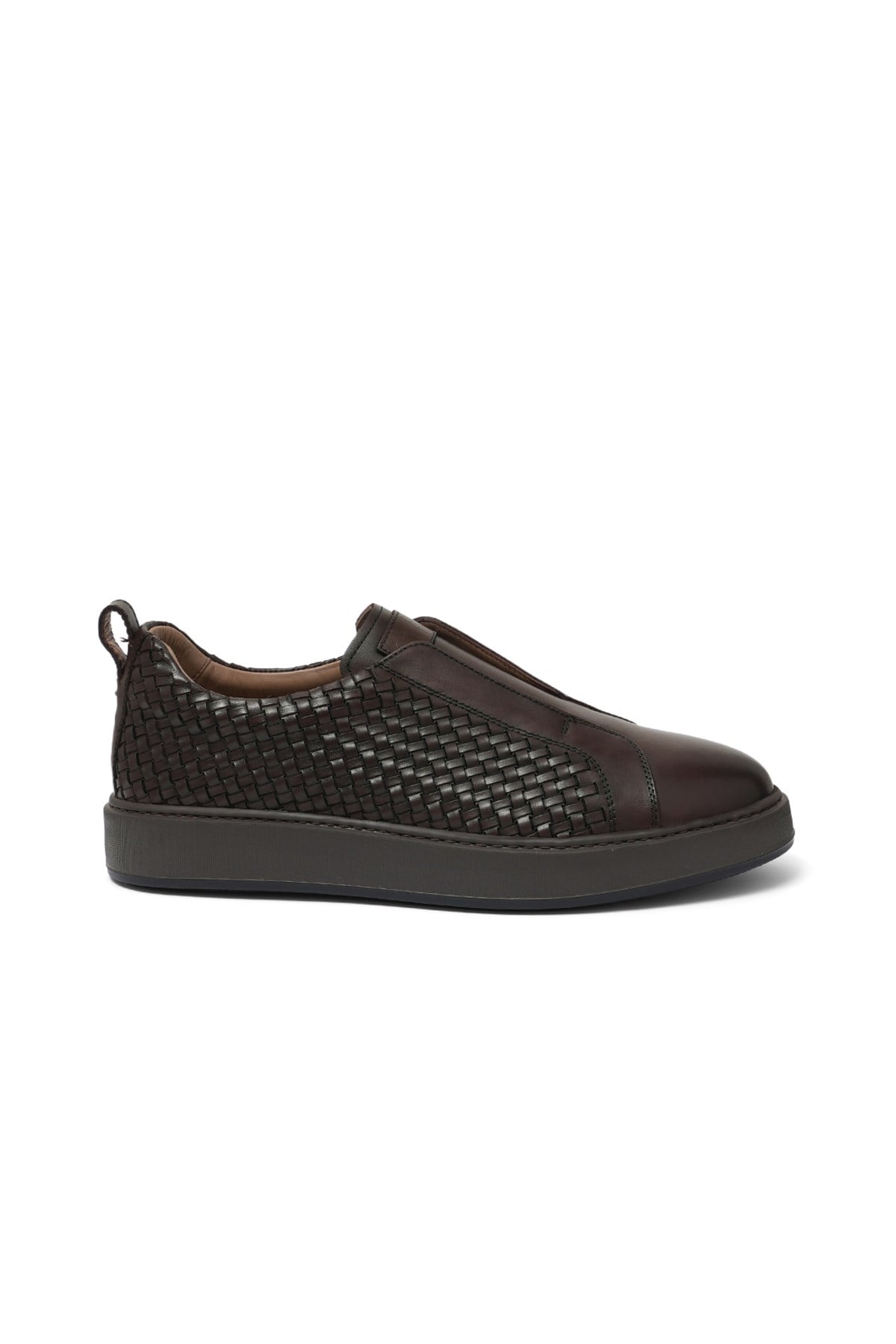 Kahverengi Deri Erkek Sneaker Desenli Ayakkabı