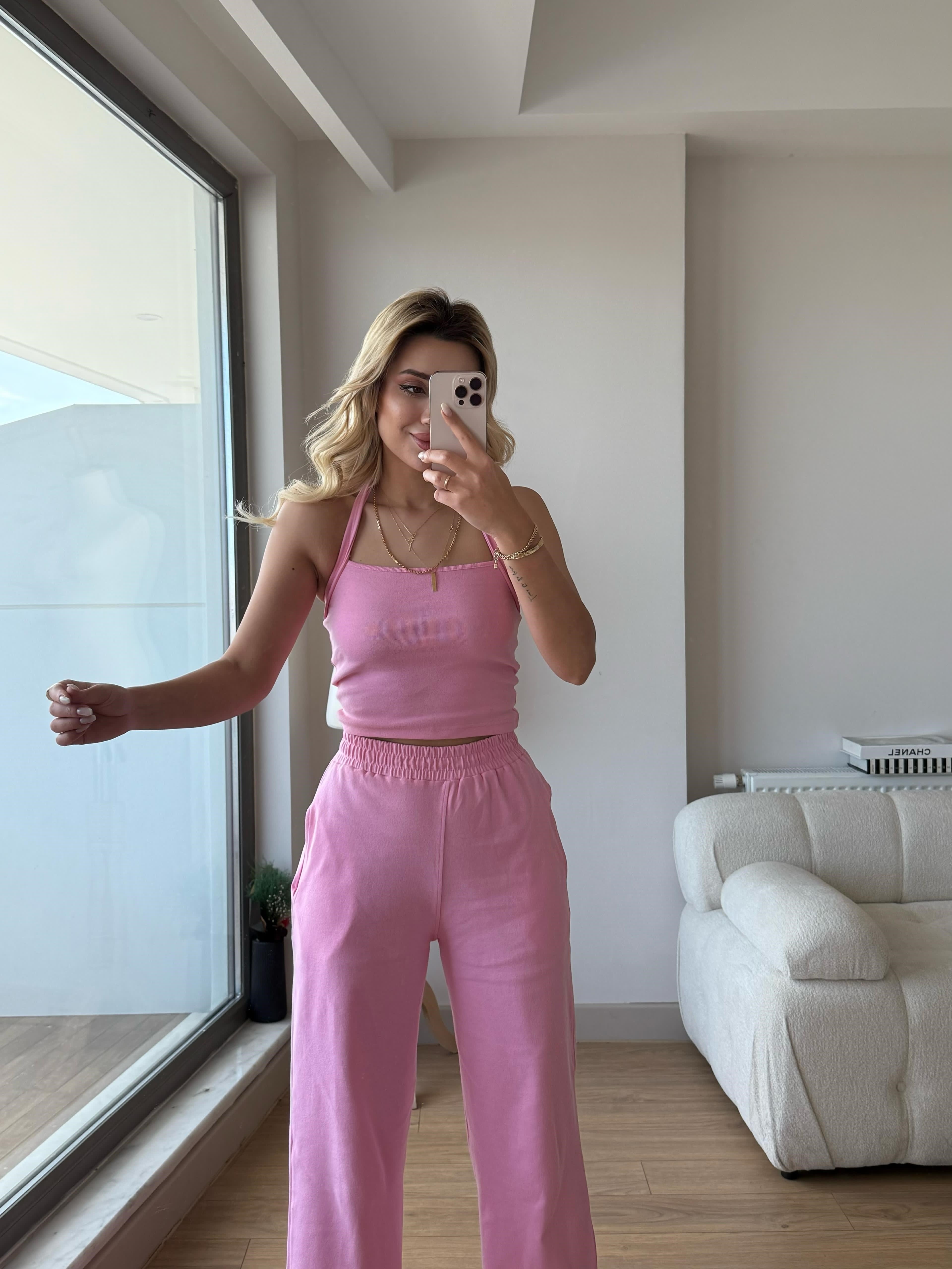Boyun askılı takım pembe