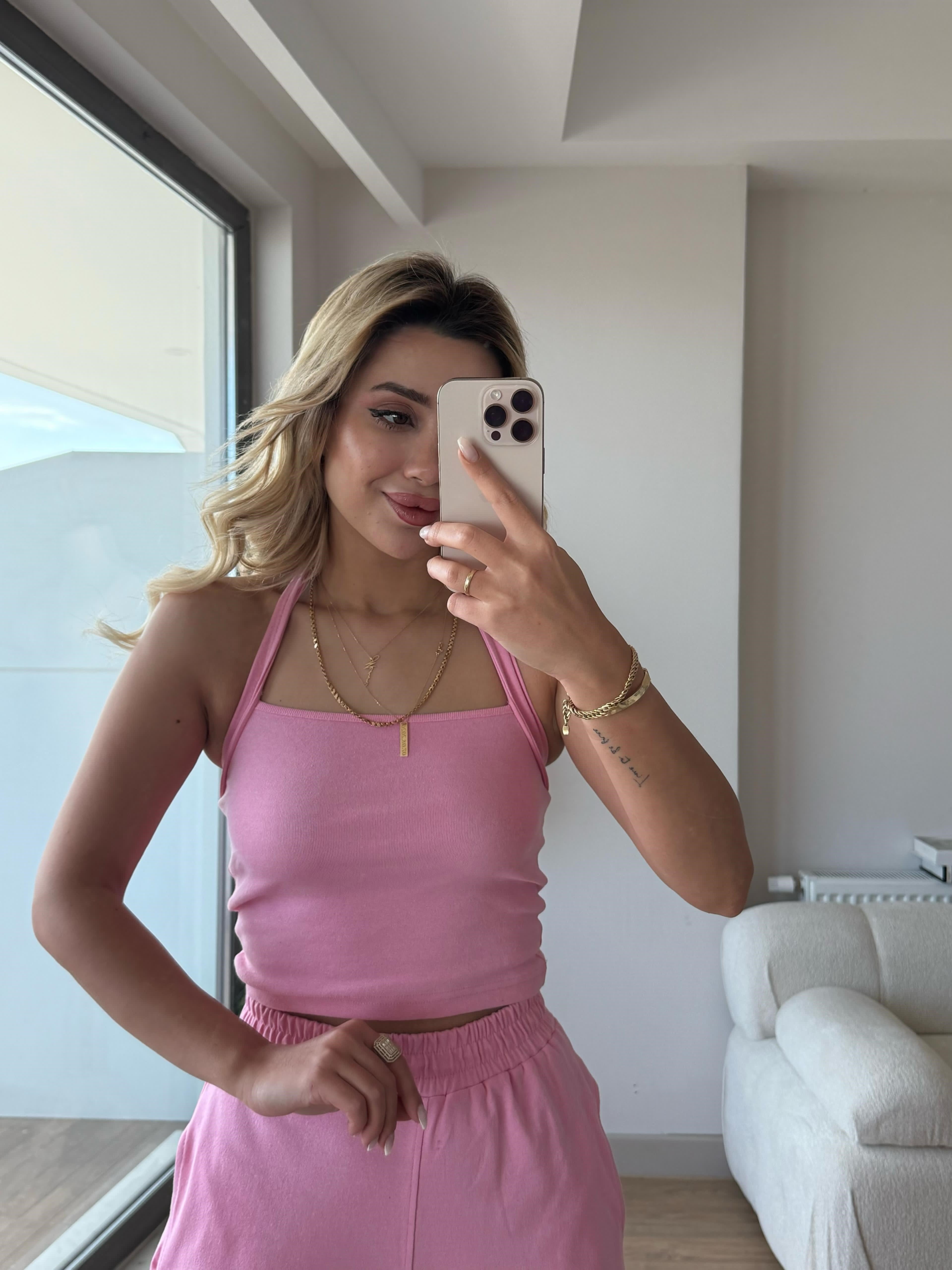 Boyun askılı takım pembe