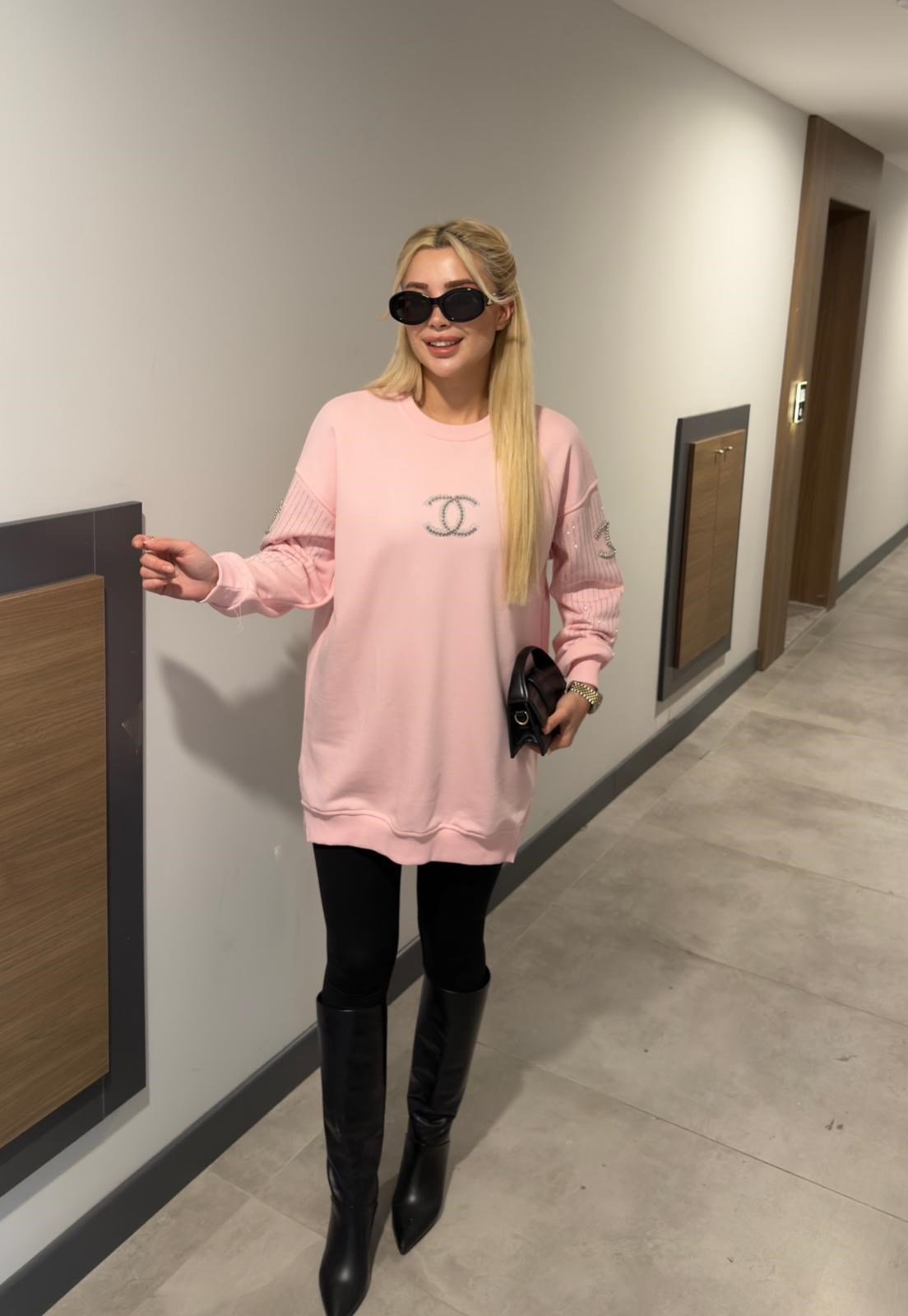 CH TAŞLI SWEAT PEMBE