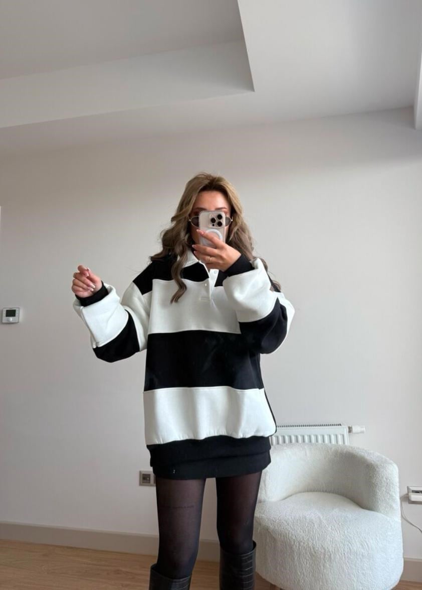 Çizgili sweat siyah