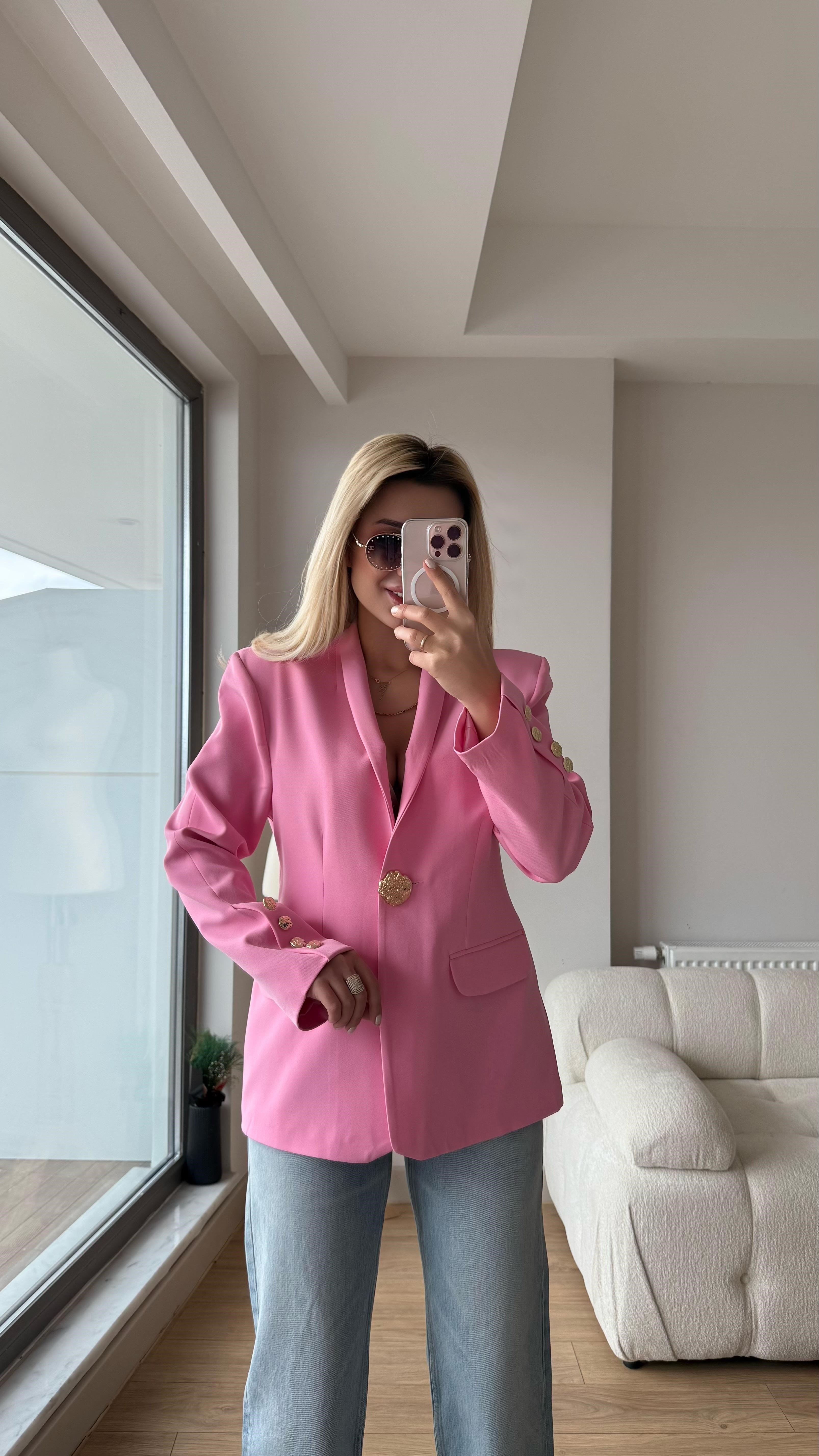 Gold düğme ceket pembe