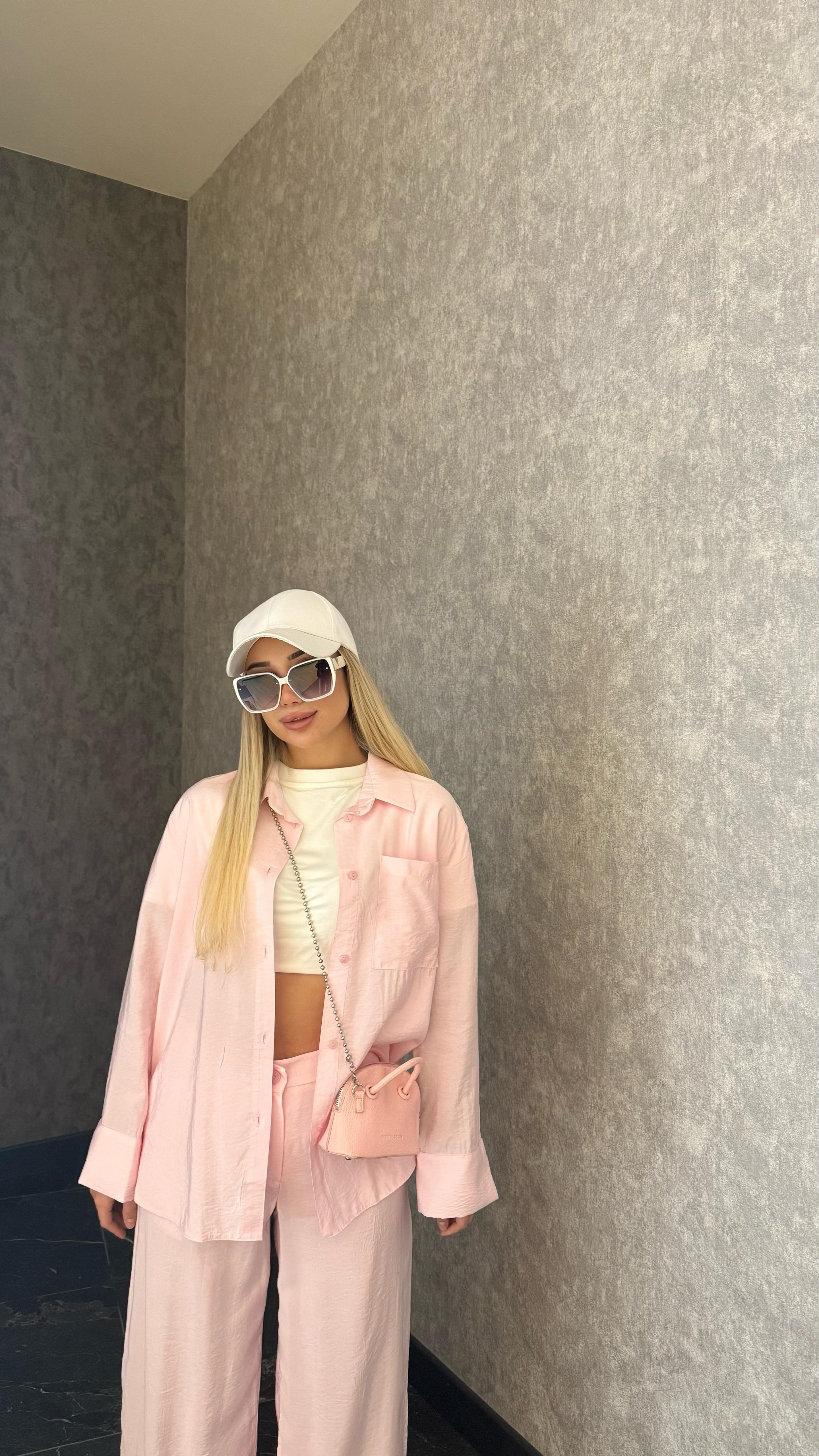 İkili gömlek takım pembe