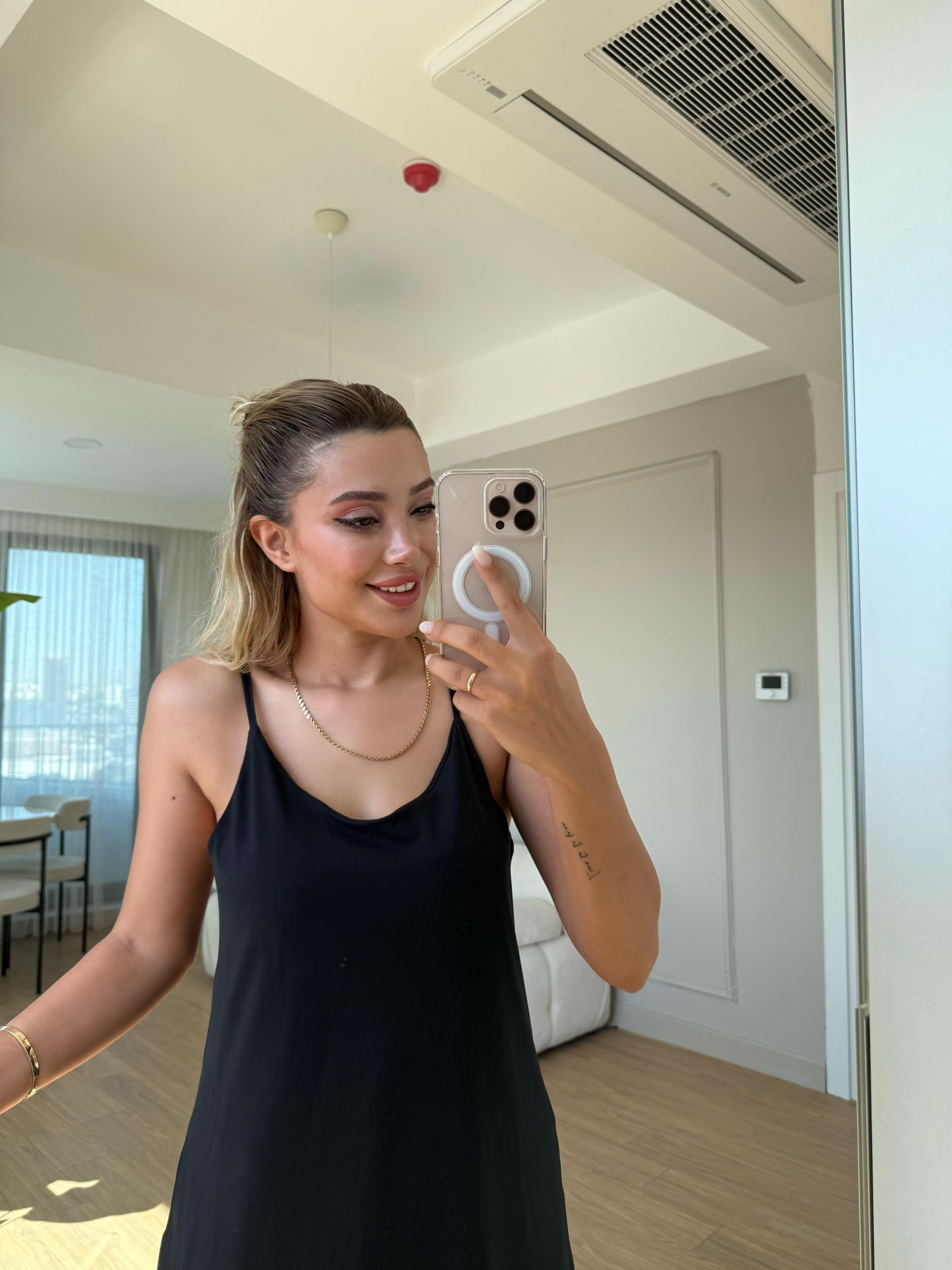 İnce askılı Modal elbise siyah