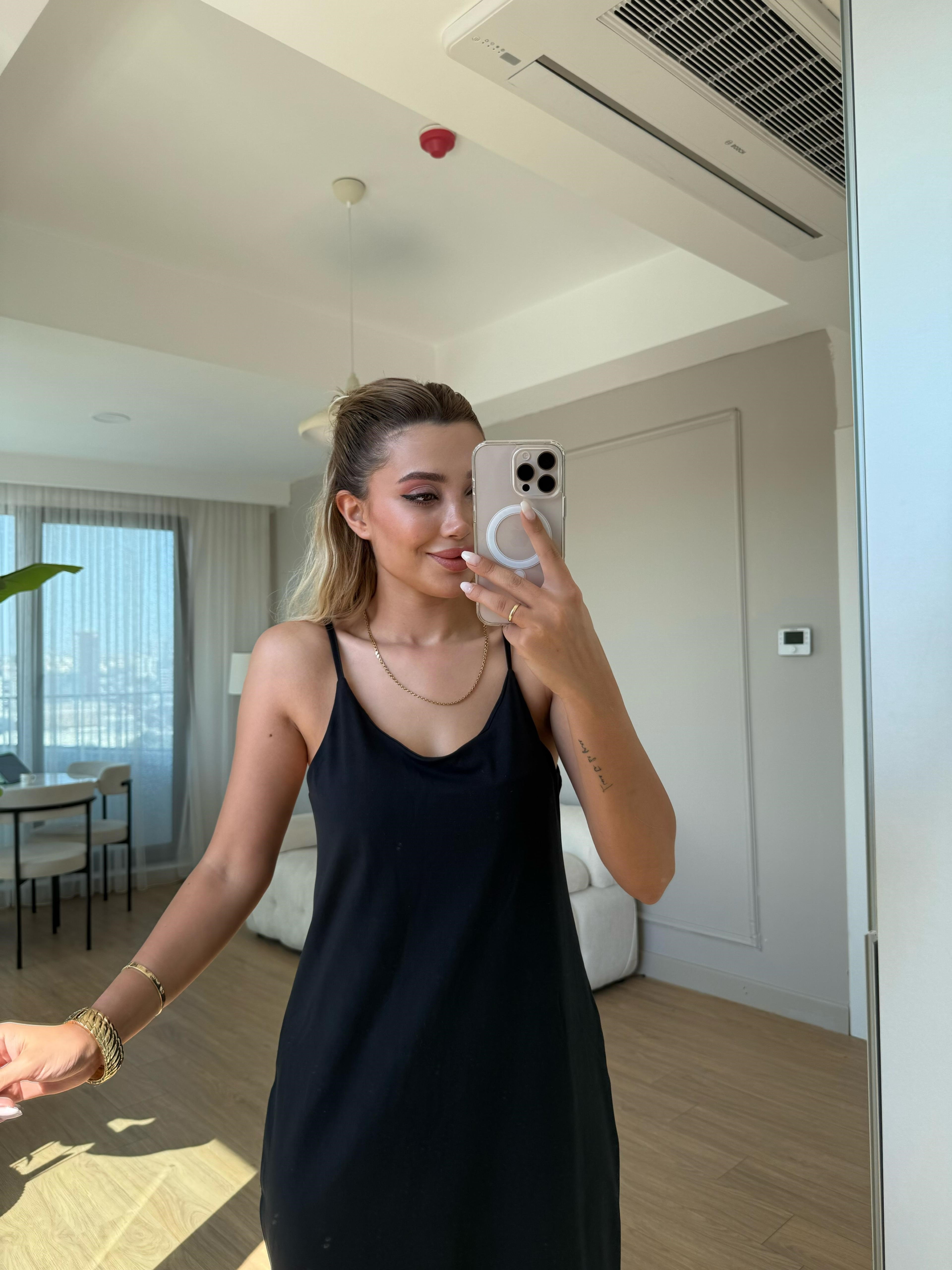 İnce askılı Modal elbise siyah