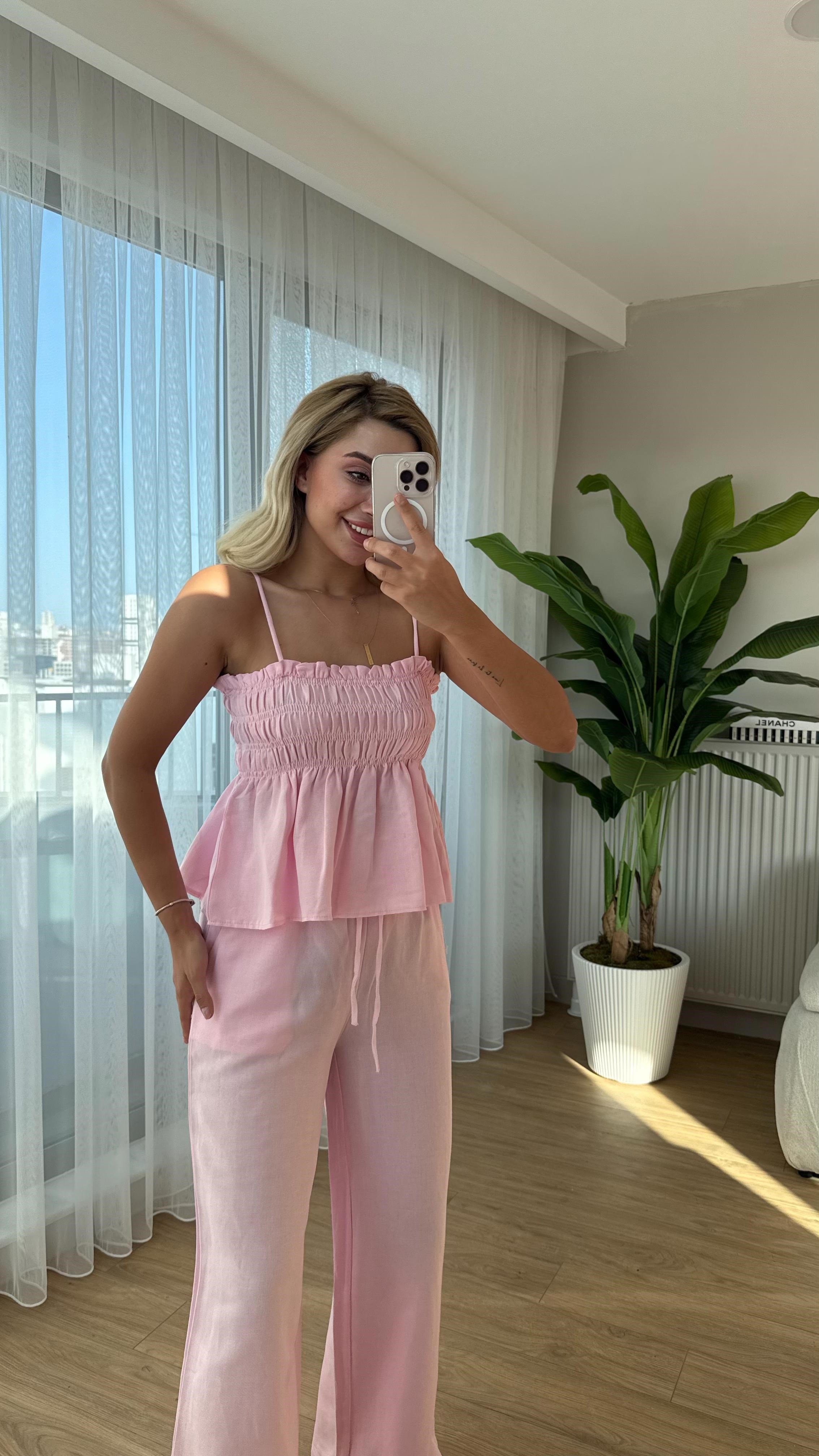 Keten askılı takım pembe