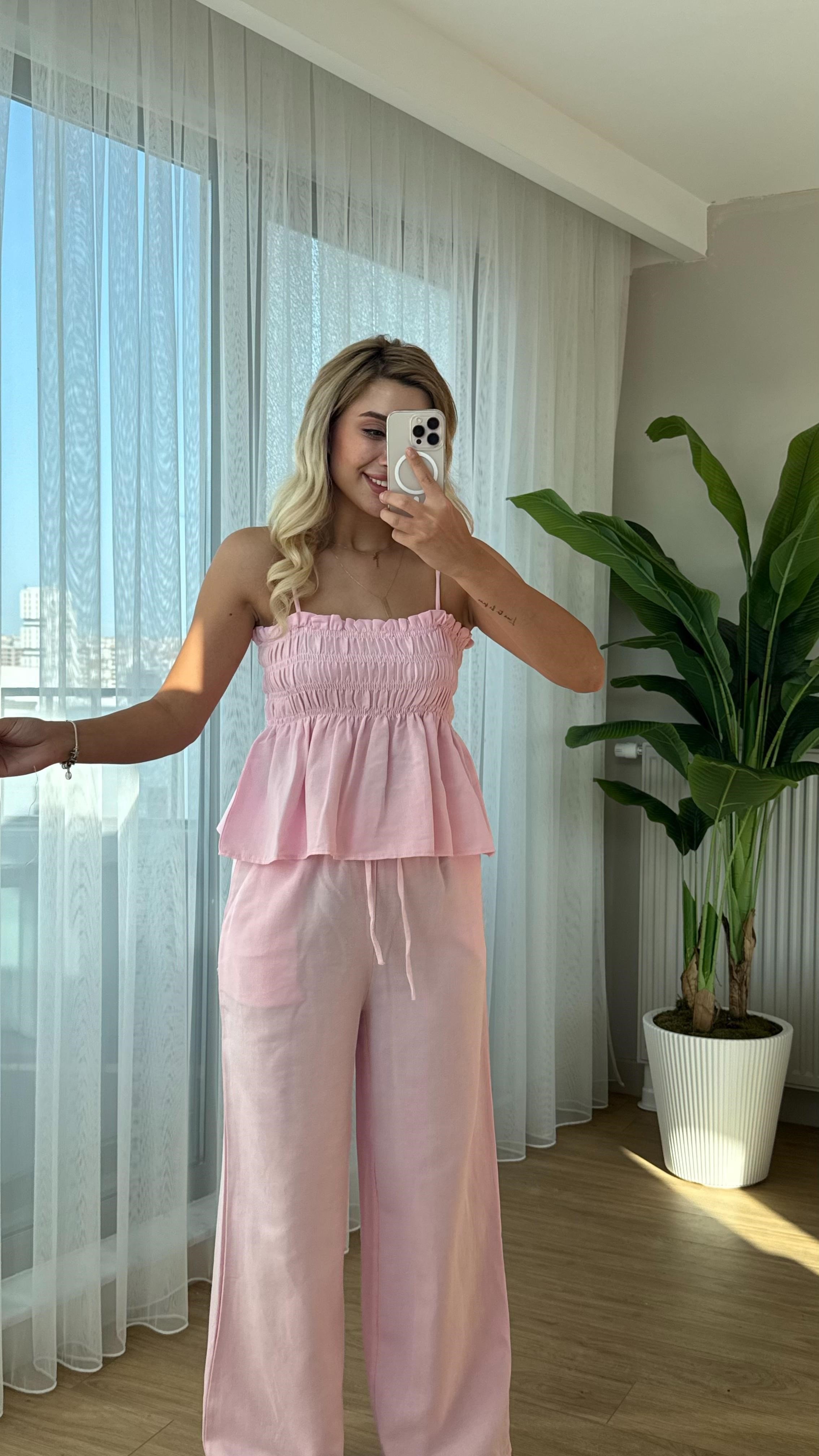 Keten askılı takım pembe