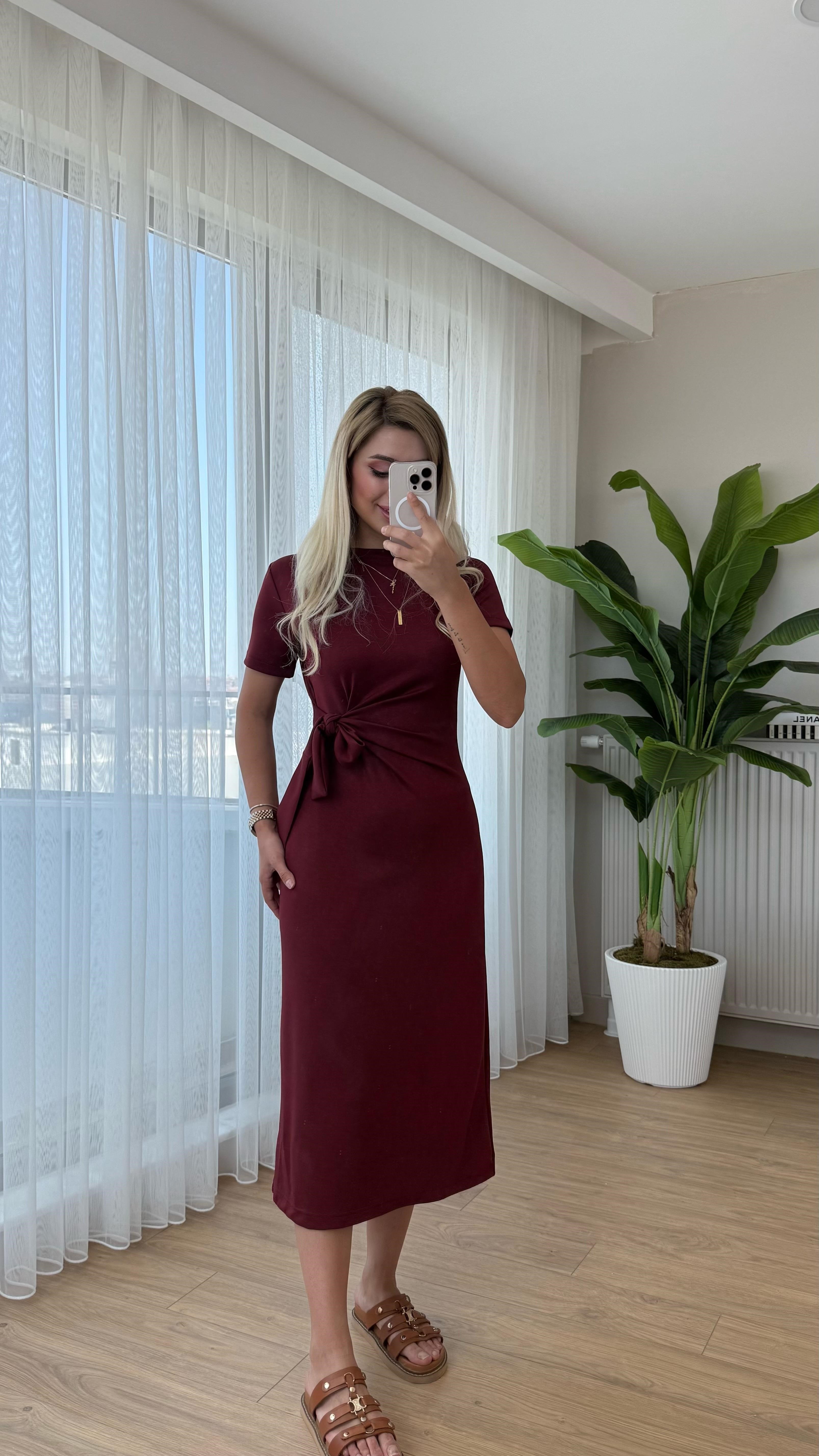 Modal elbise bordo
