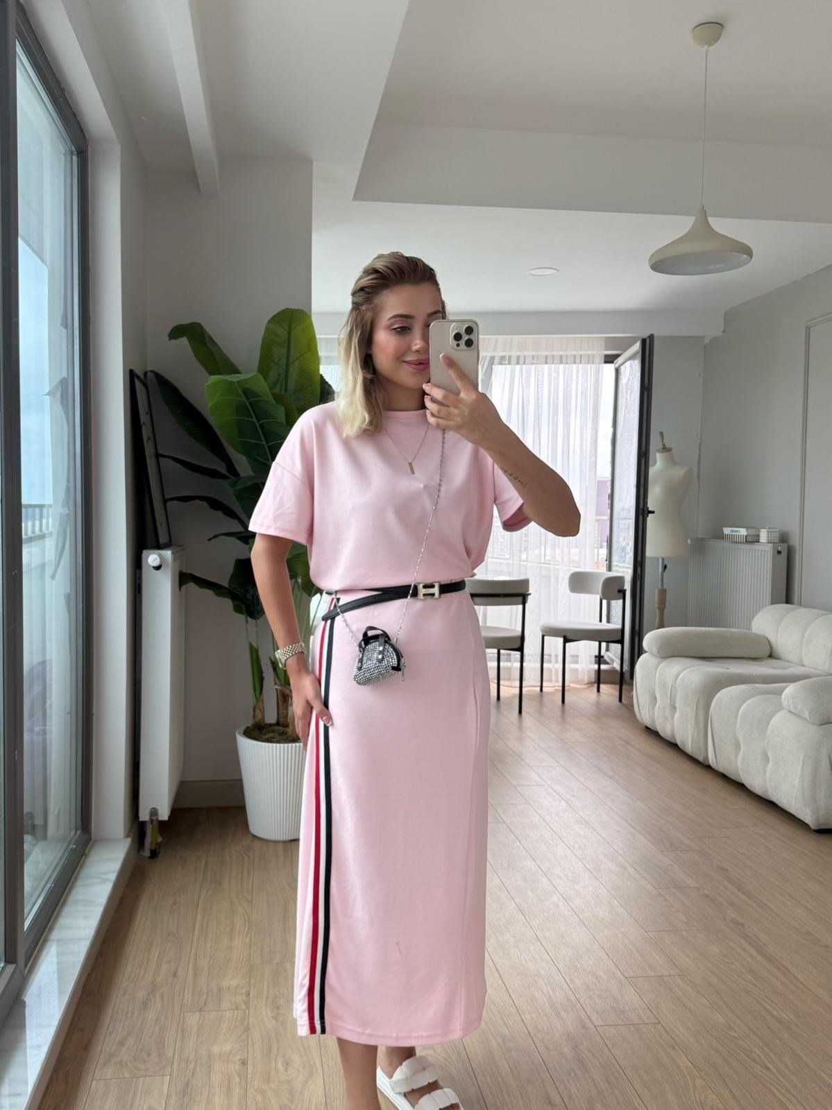 Modal etek takım pembe