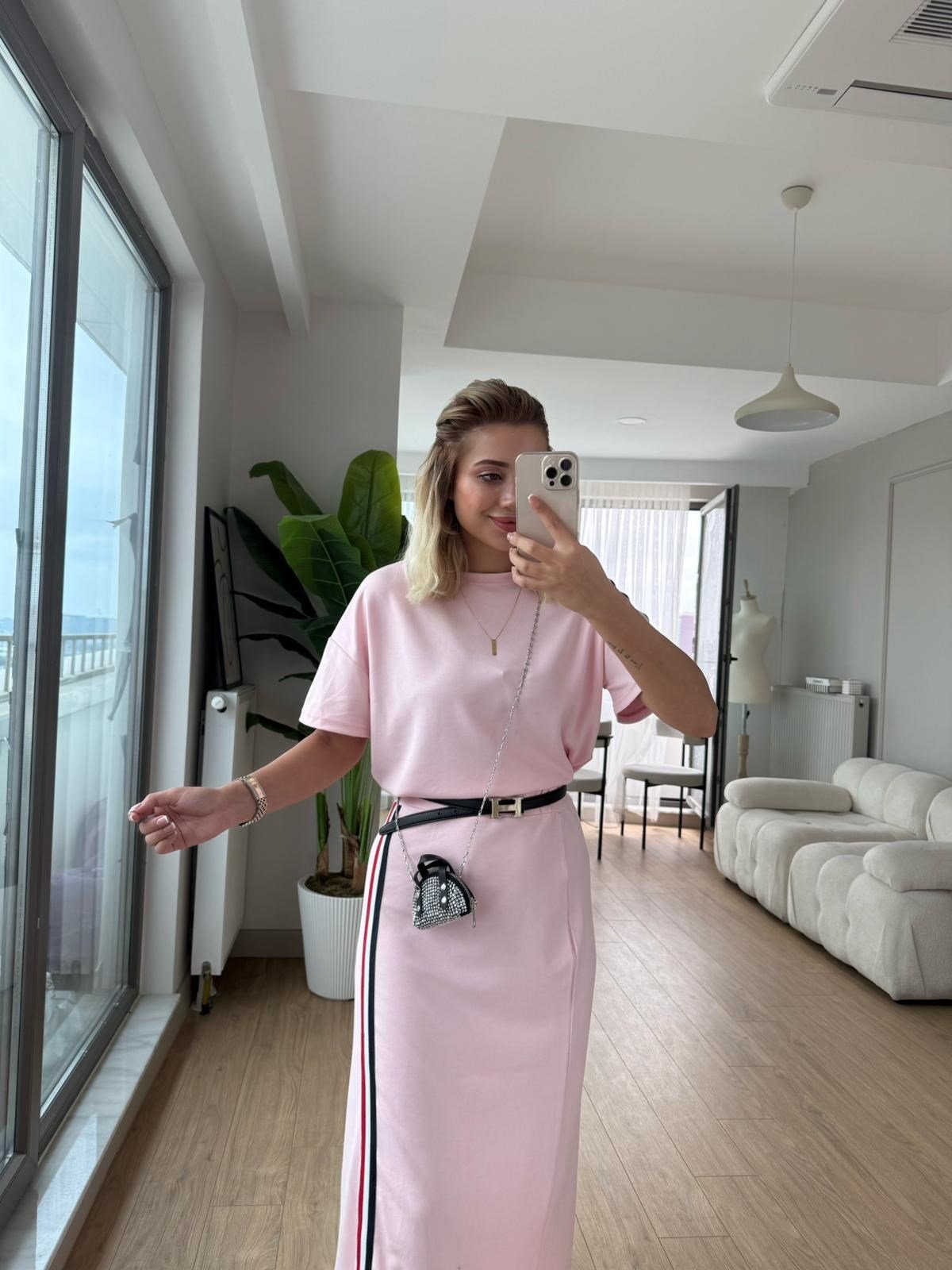 Modal etek takım pembe