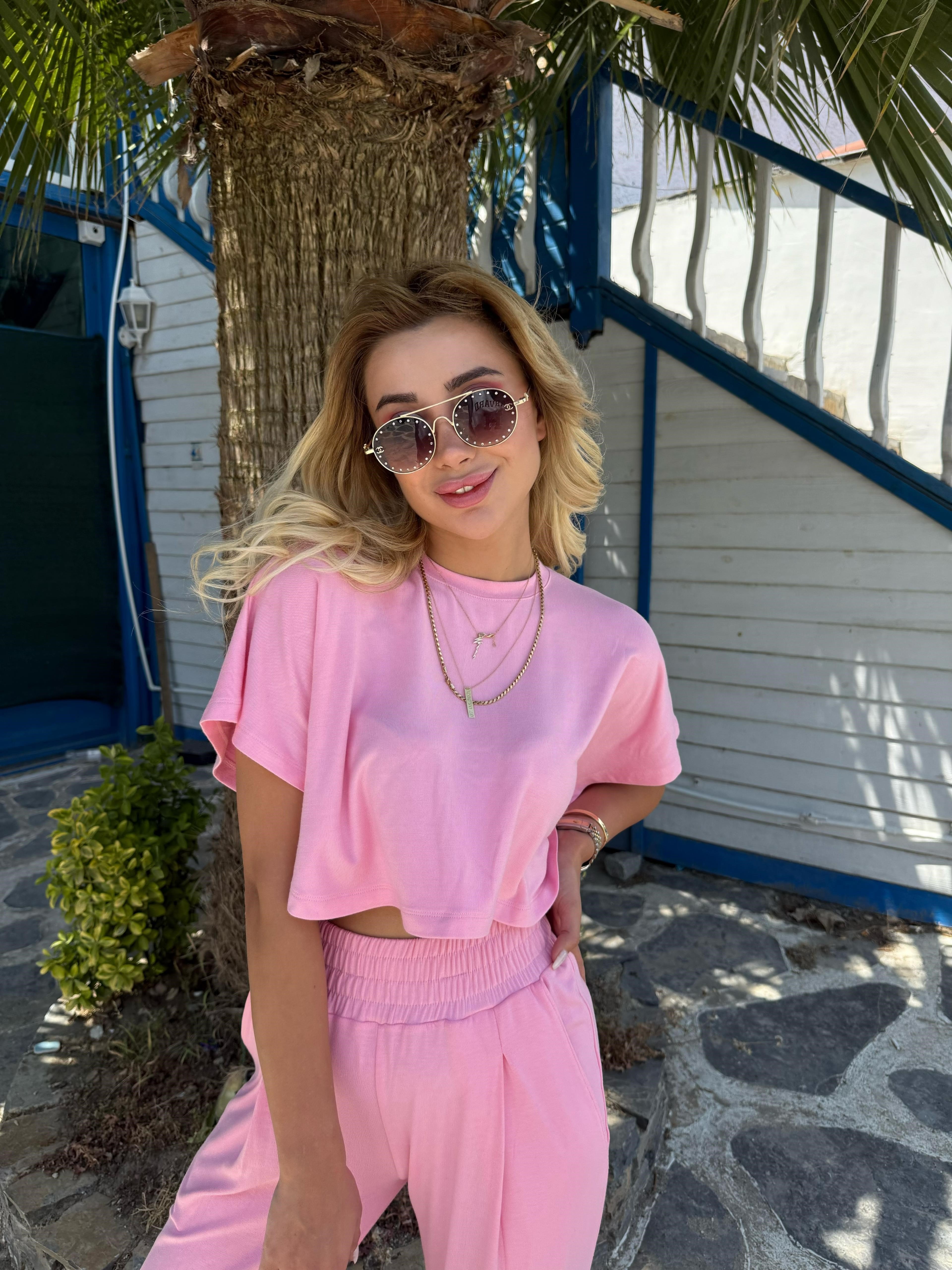 Modal tişört takım pembe