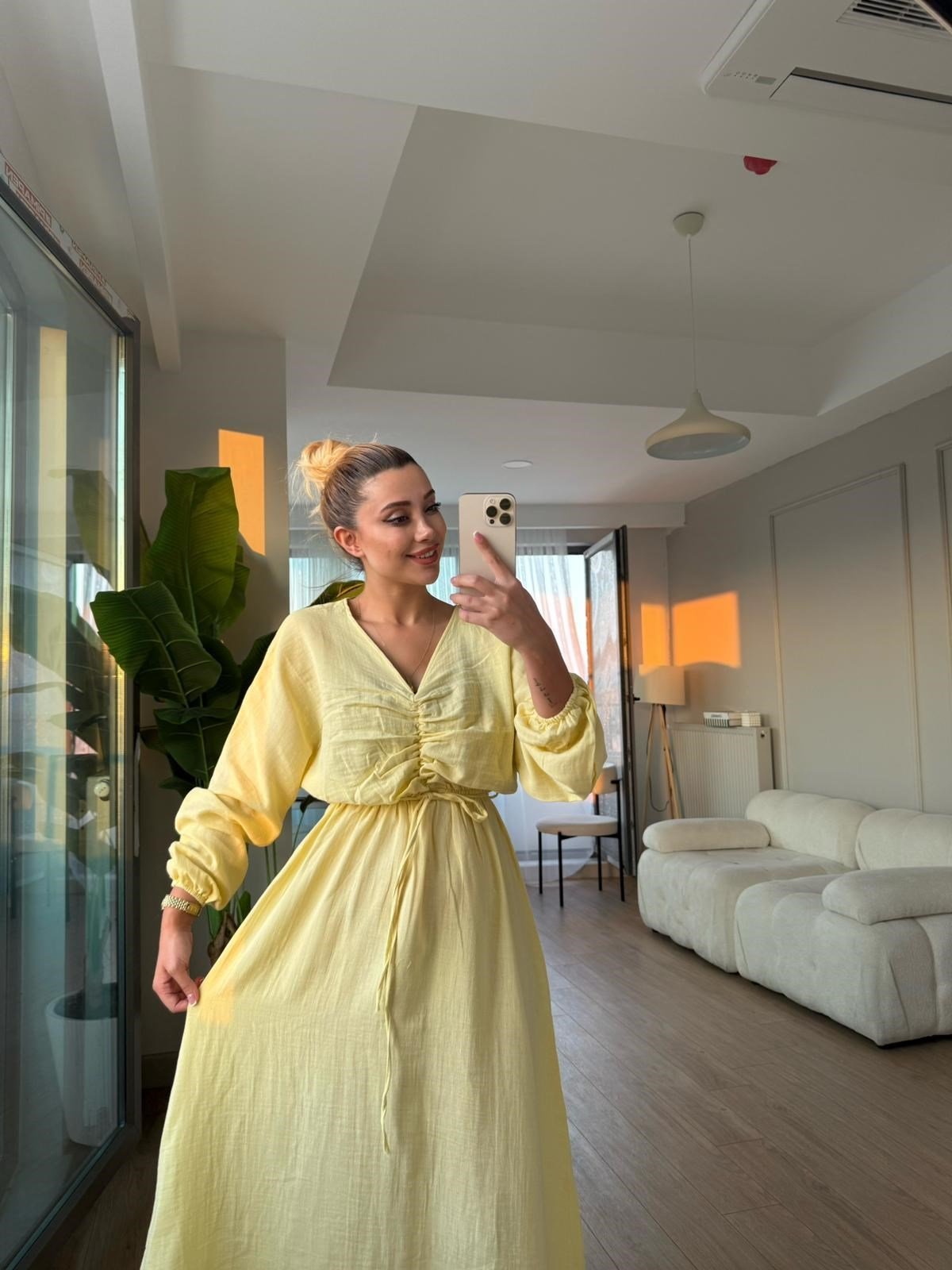 Müslin elbise sarı
