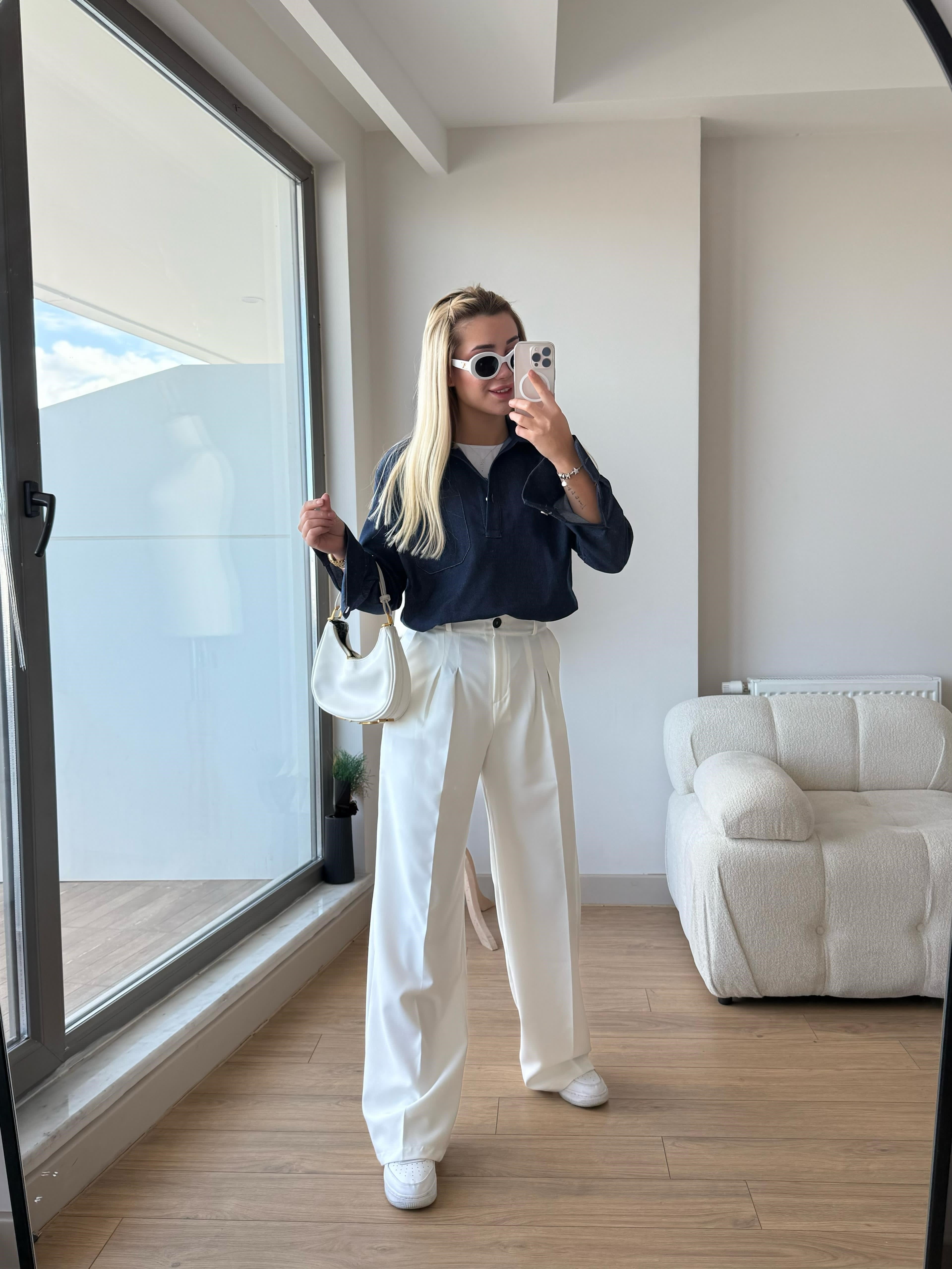 Palazzo pantolon beyaz