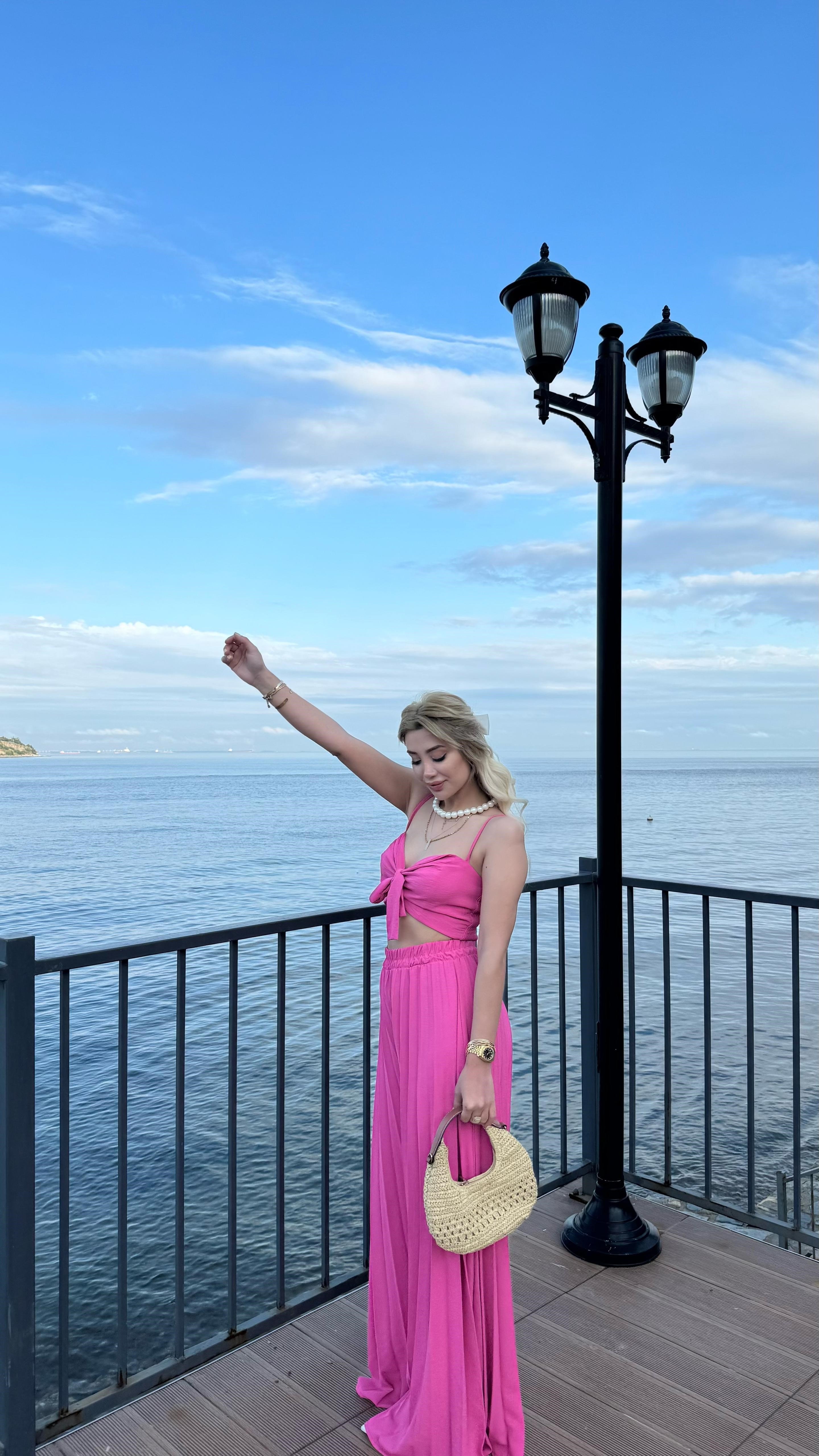 Piliseli pantolon takım pembe