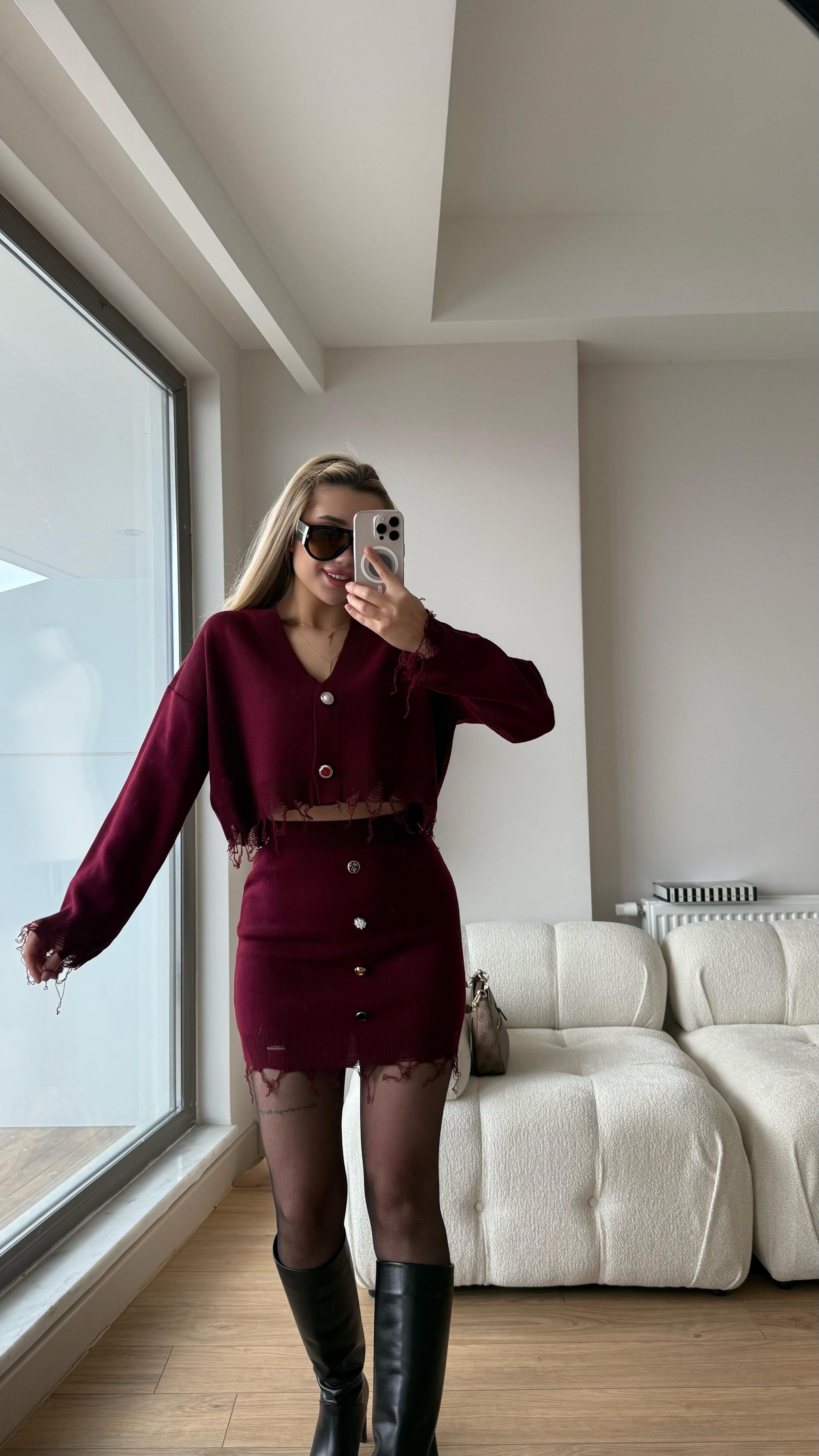 püsküllü takım bordo
