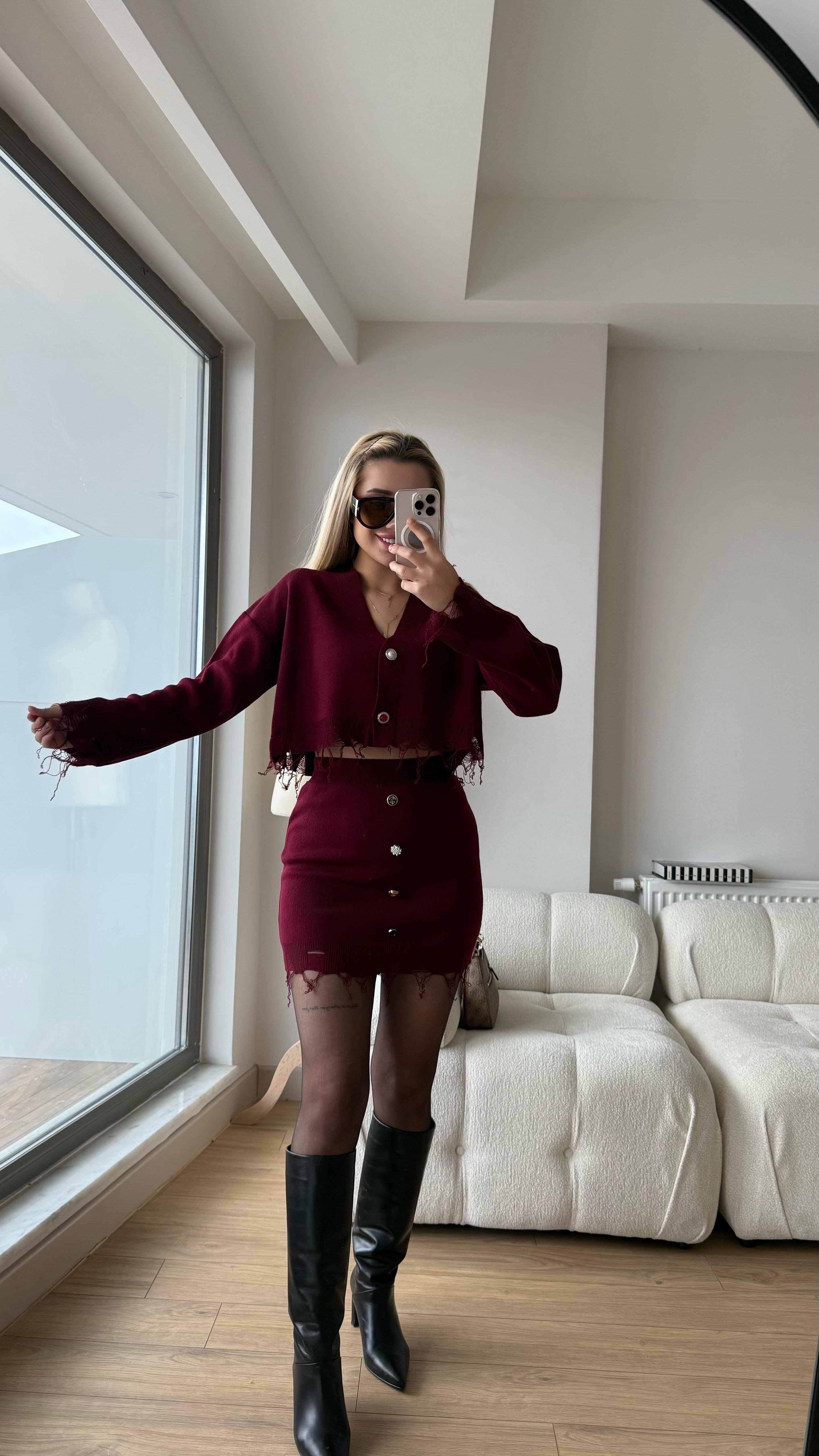 püsküllü takım bordo