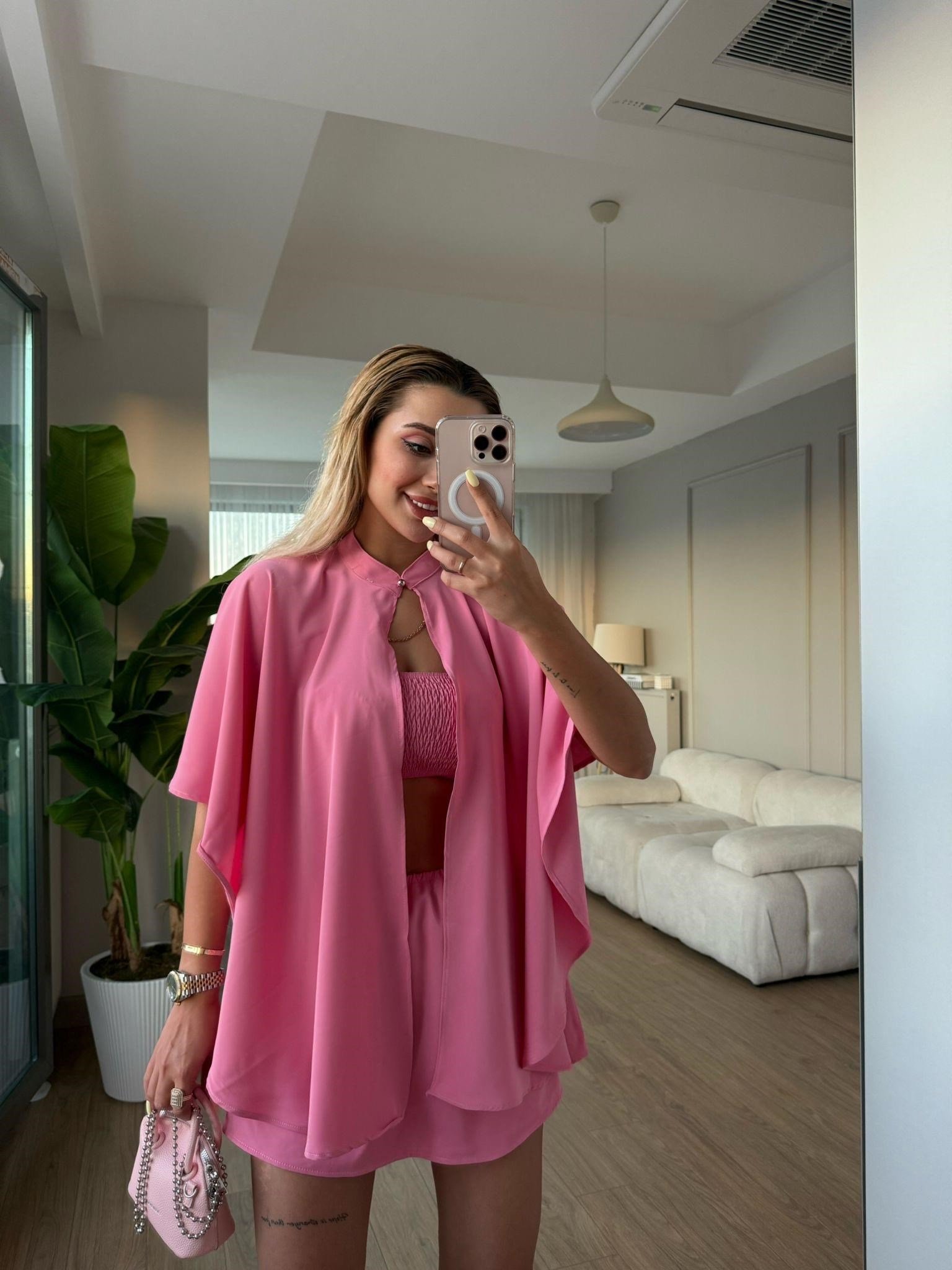 Şifon 3 lü takım pembe