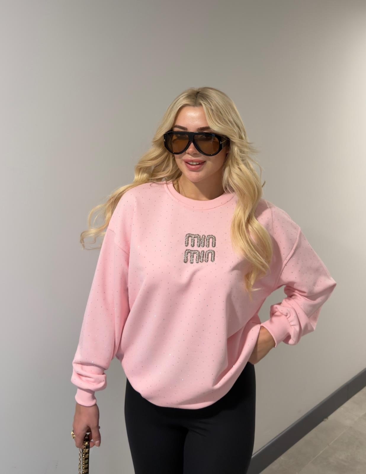 TAŞLI Mİ SWEAT PEMBE