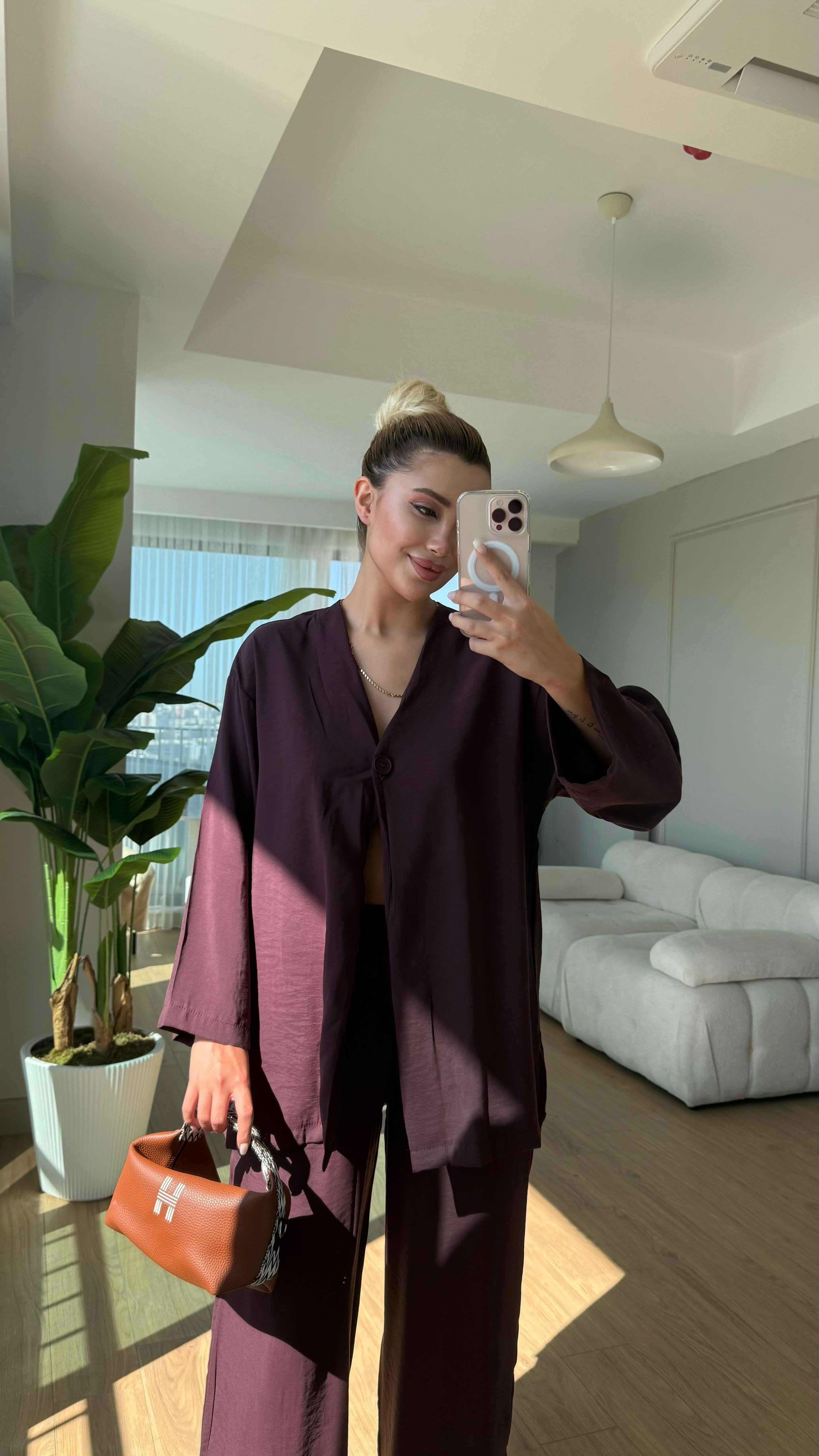 Tek düğme tensel takım mürdüm