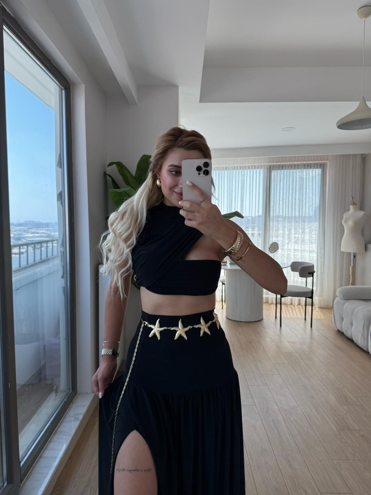 Yıldız modal takım siyah