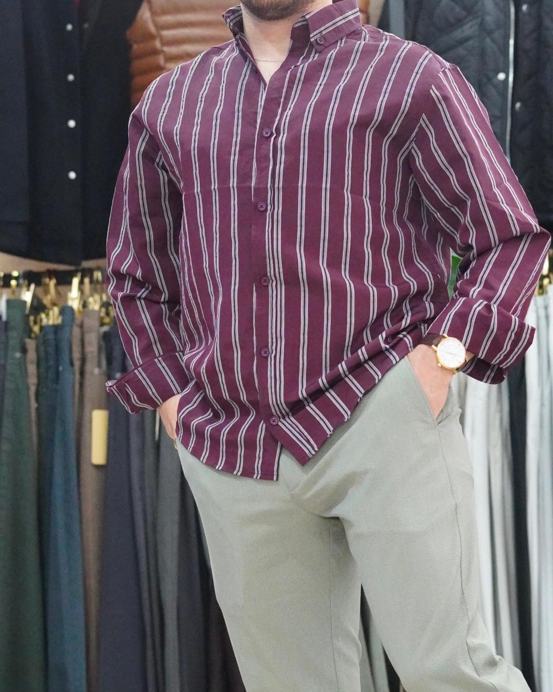 BORDO ÇİZGİLİ GÖMLEK 
