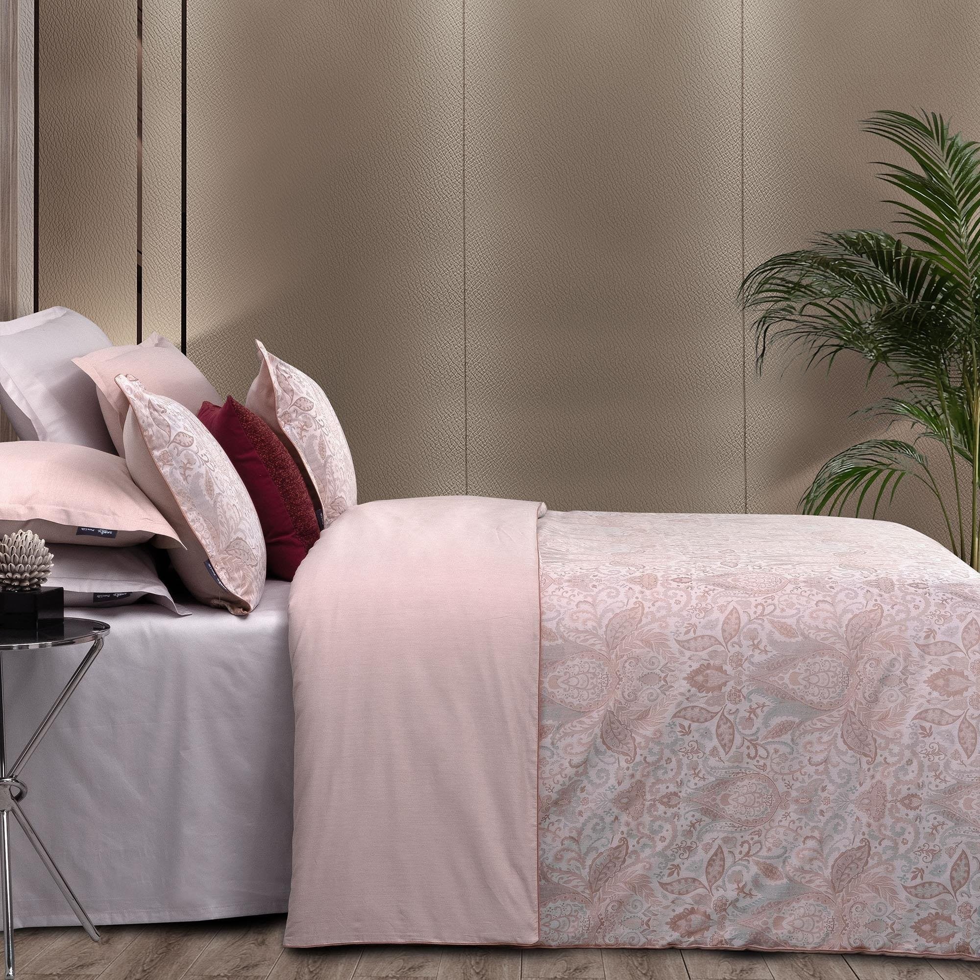 PLAYA V1  PEMBE JAKARLI İPLİ BOYALI SATEN NEVRESİM TAKIMI ÇİFT KİŞİLİK
