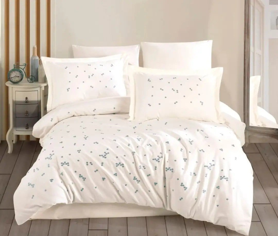 Poplin Spring Krem Poplin Çift Kişilik Nakışlı Nevresim Takımı
