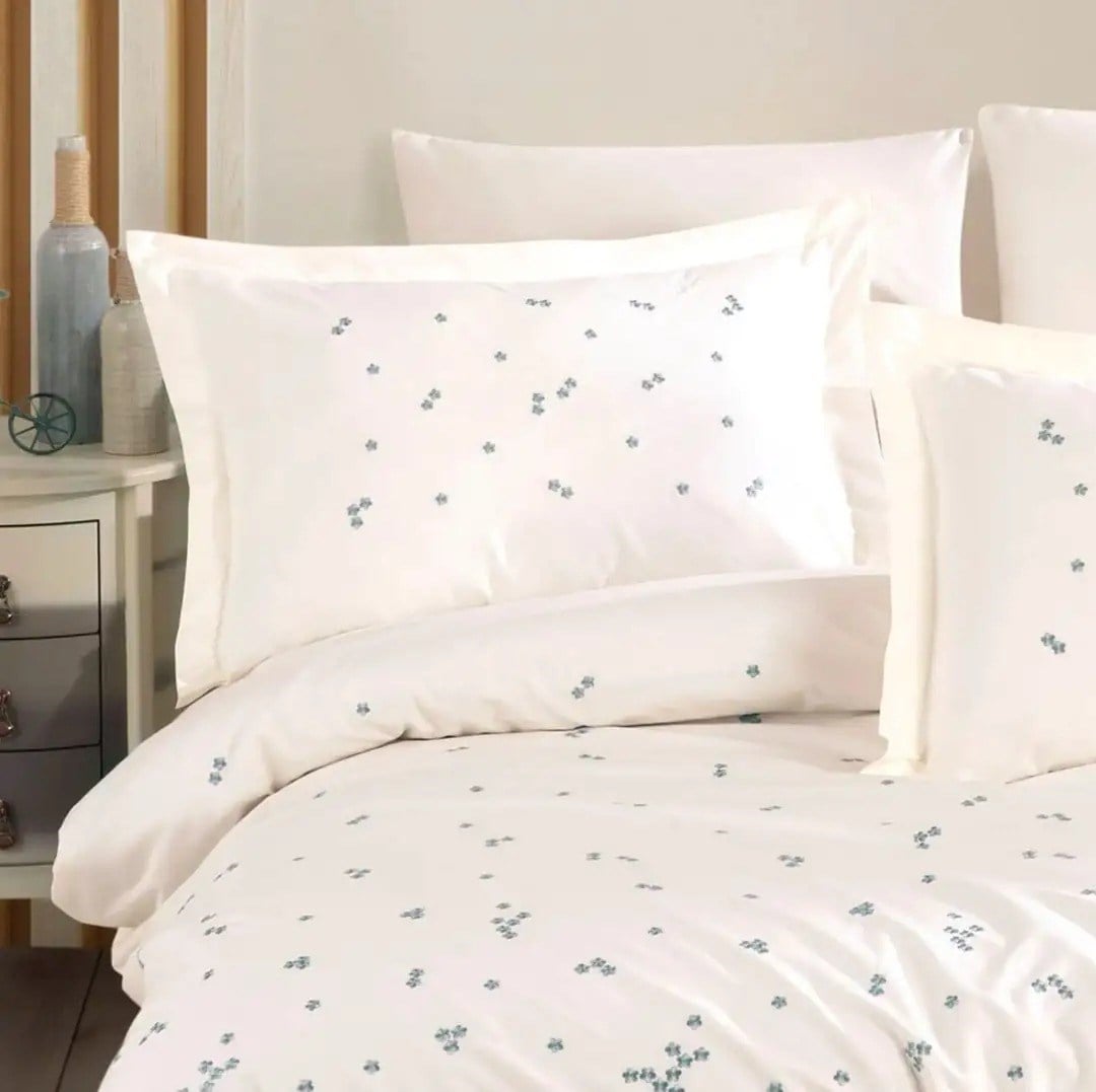 Poplin Spring Krem Poplin Çift Kişilik Nakışlı Nevresim Takımı