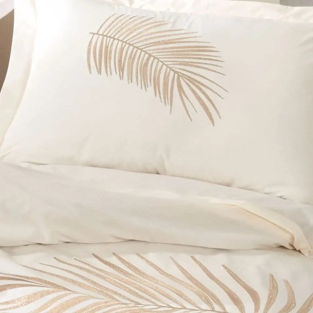 Premium Silvana Krem - Poplin Çift Kişilik Nakışlı Nevresim Takımı