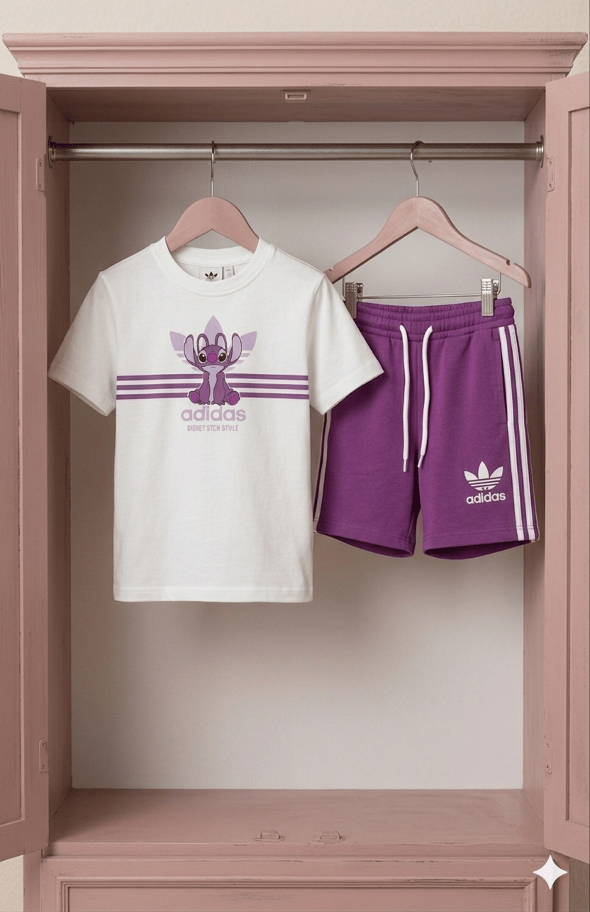 Beyaz Fuşya Karakter Desenli Tshirt-Şort Takım
