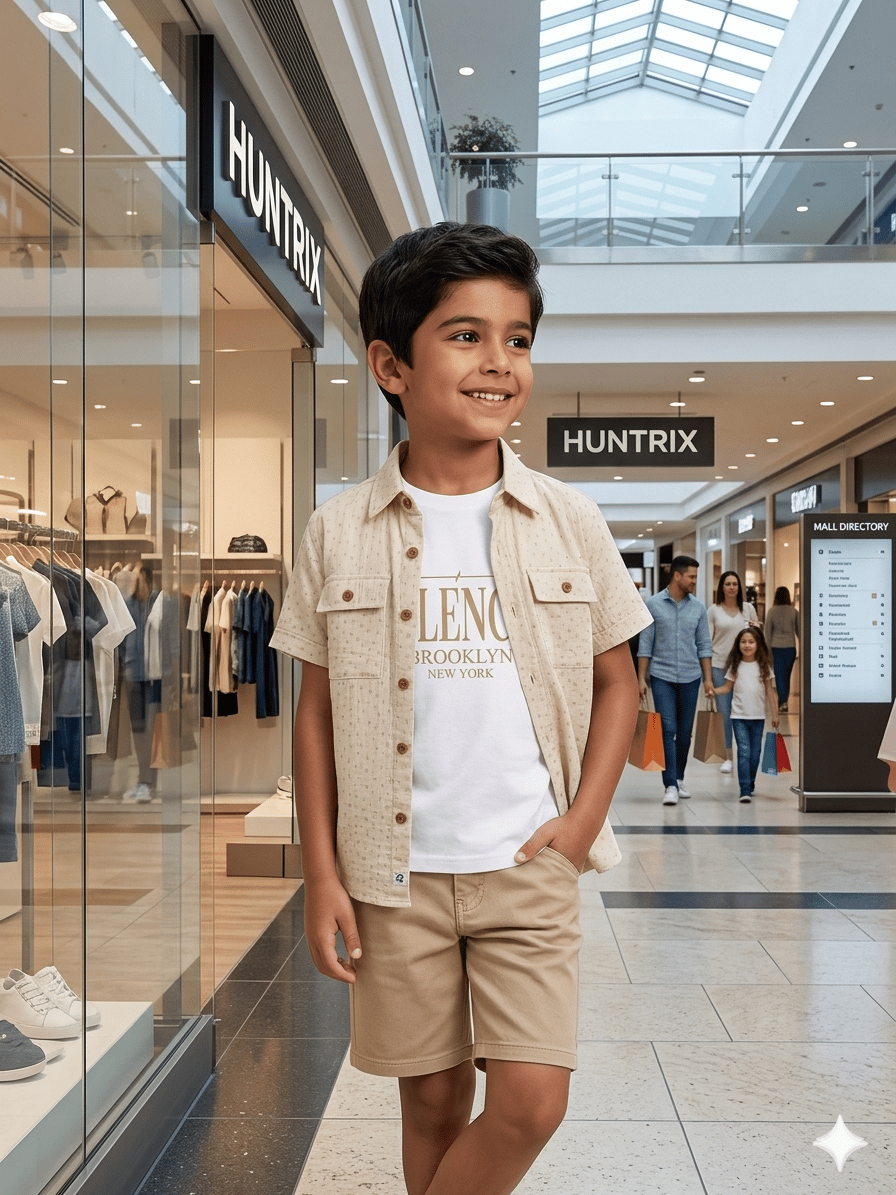 Erkek Çocuk Müslin Gömlek-Tshirt-Gabardin Şort Takım