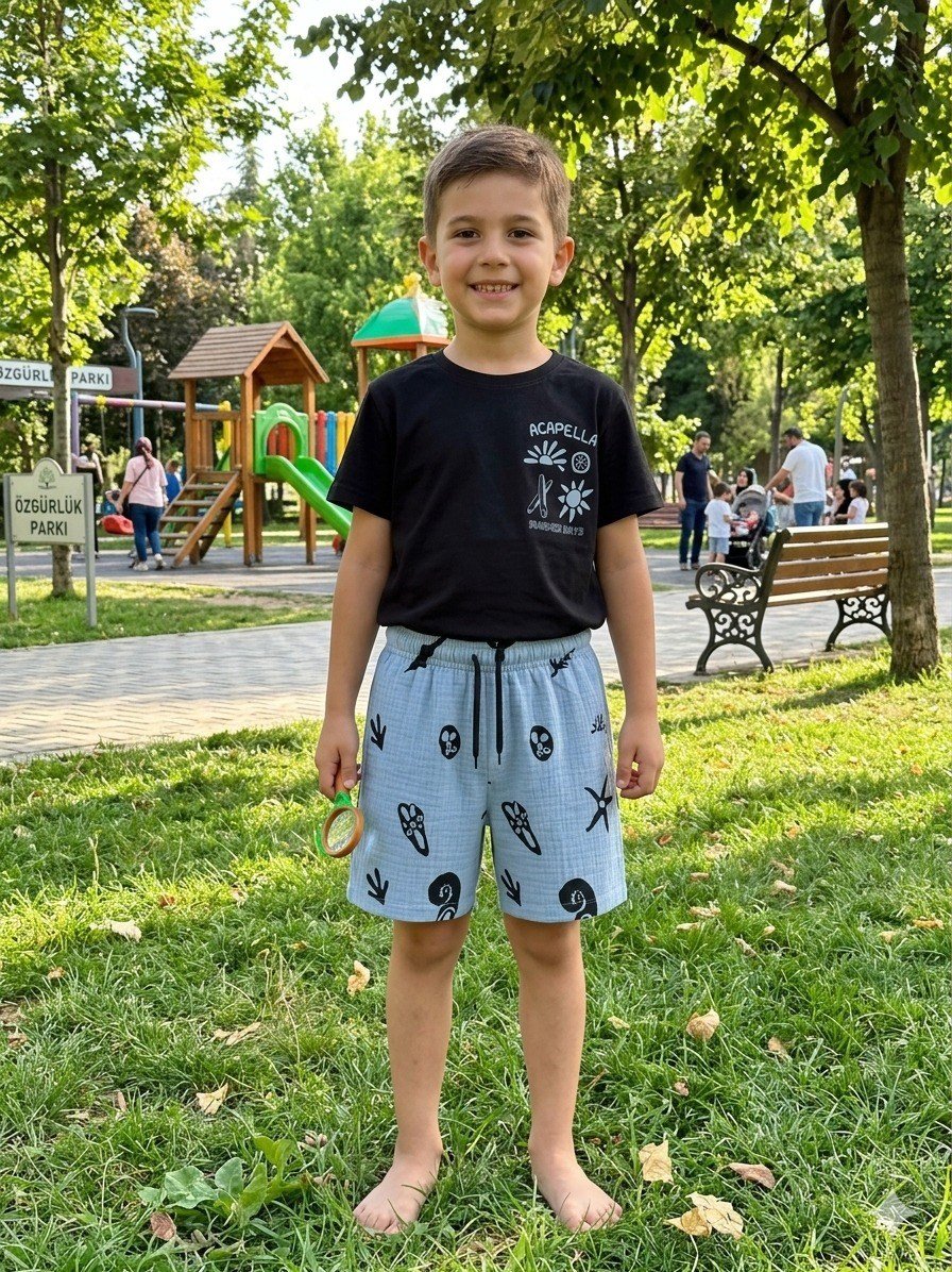 Erkek Çocuk Müslin Şortlu Siyah Penye Takım