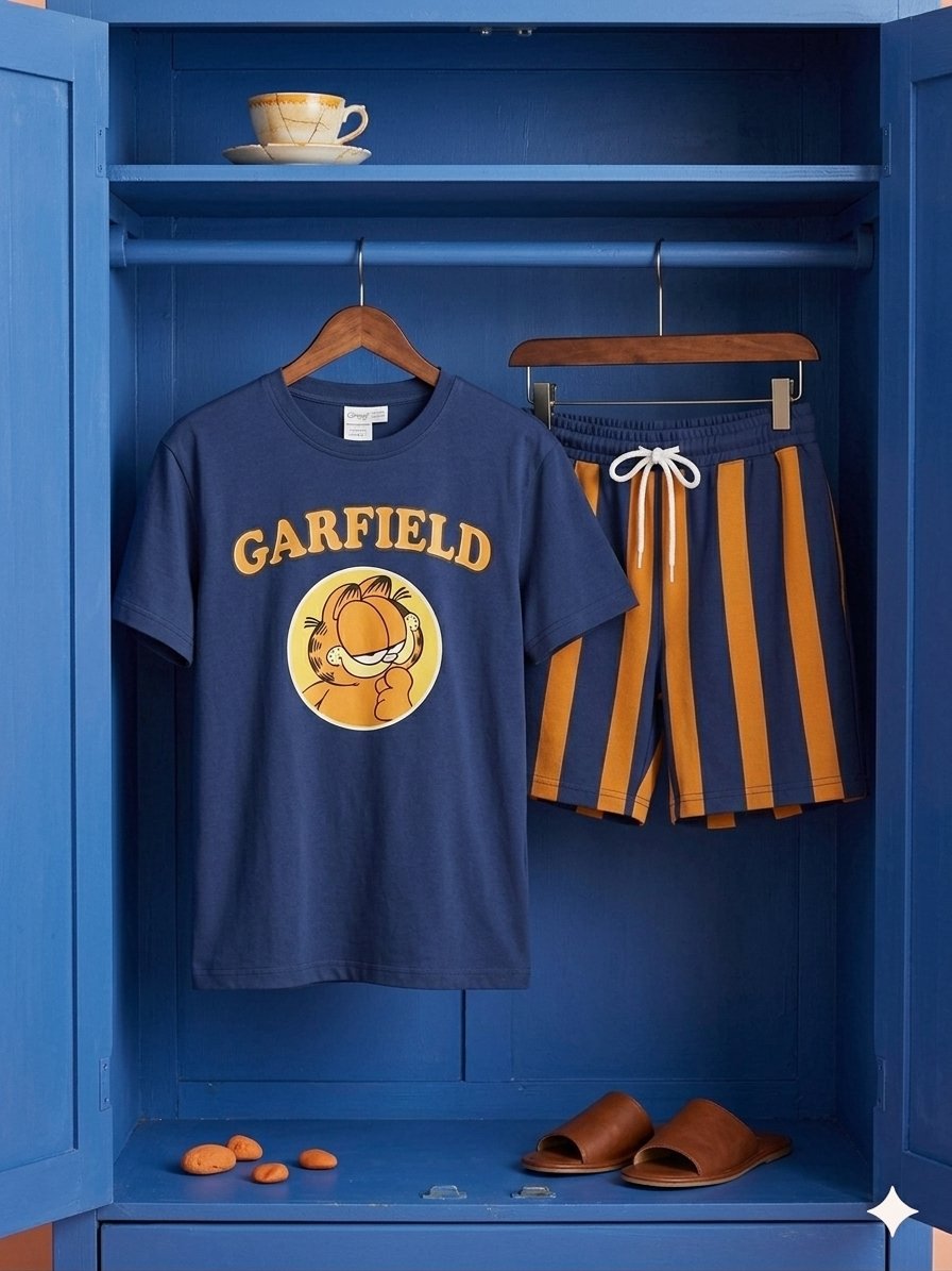 Garfield Lacivert Turuncu Tshirt-Şort Takım