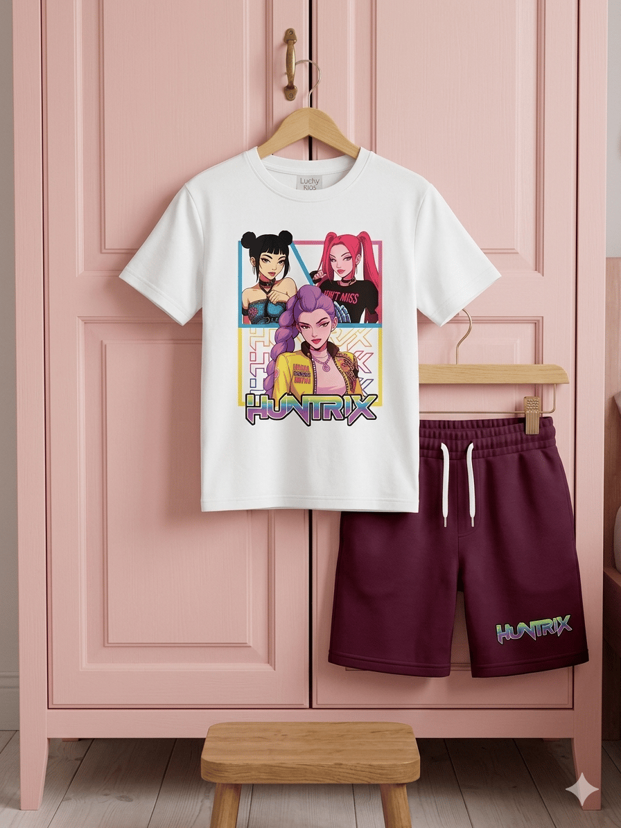 Huntrix Beyaz-Fuşya Tshirt-Şort Takım