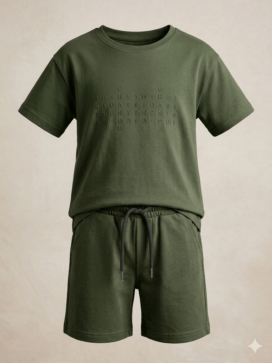 Kök Yeşil Erkek Çocuk Tshirt-Şort Takım